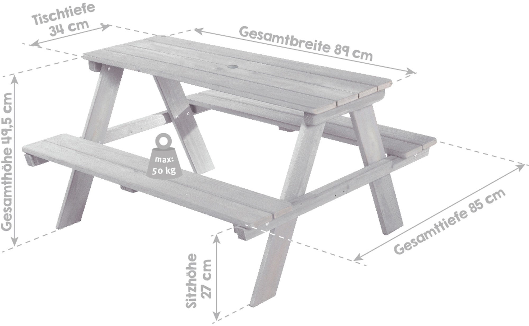 roba® Kindersitzgruppe »Picknick for 4 Outdoor Deluxe, Grau«, mit abgerundeten Ecken