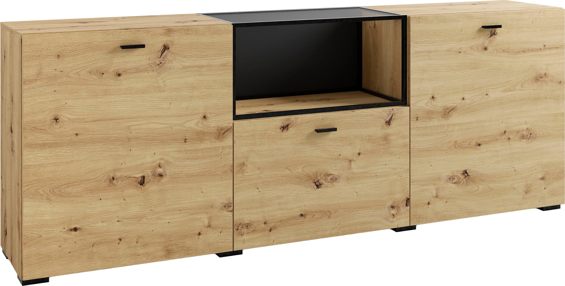 byLIVING Sideboard »Frame« 1 Stk. tlg. moderne Kommode mit Metalleinsatz und Glasplatte, 200cm breit.