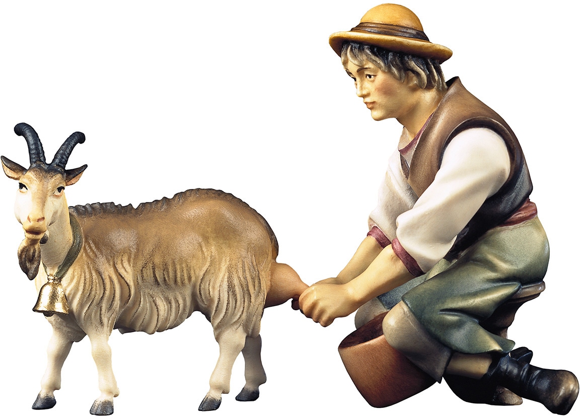 ULPE WOODART Krippenfigur »Hirte mit Ziege zum Melken, Weihnachtsdeko«, Handarbeit, hochwertige Holzschnitzkunst