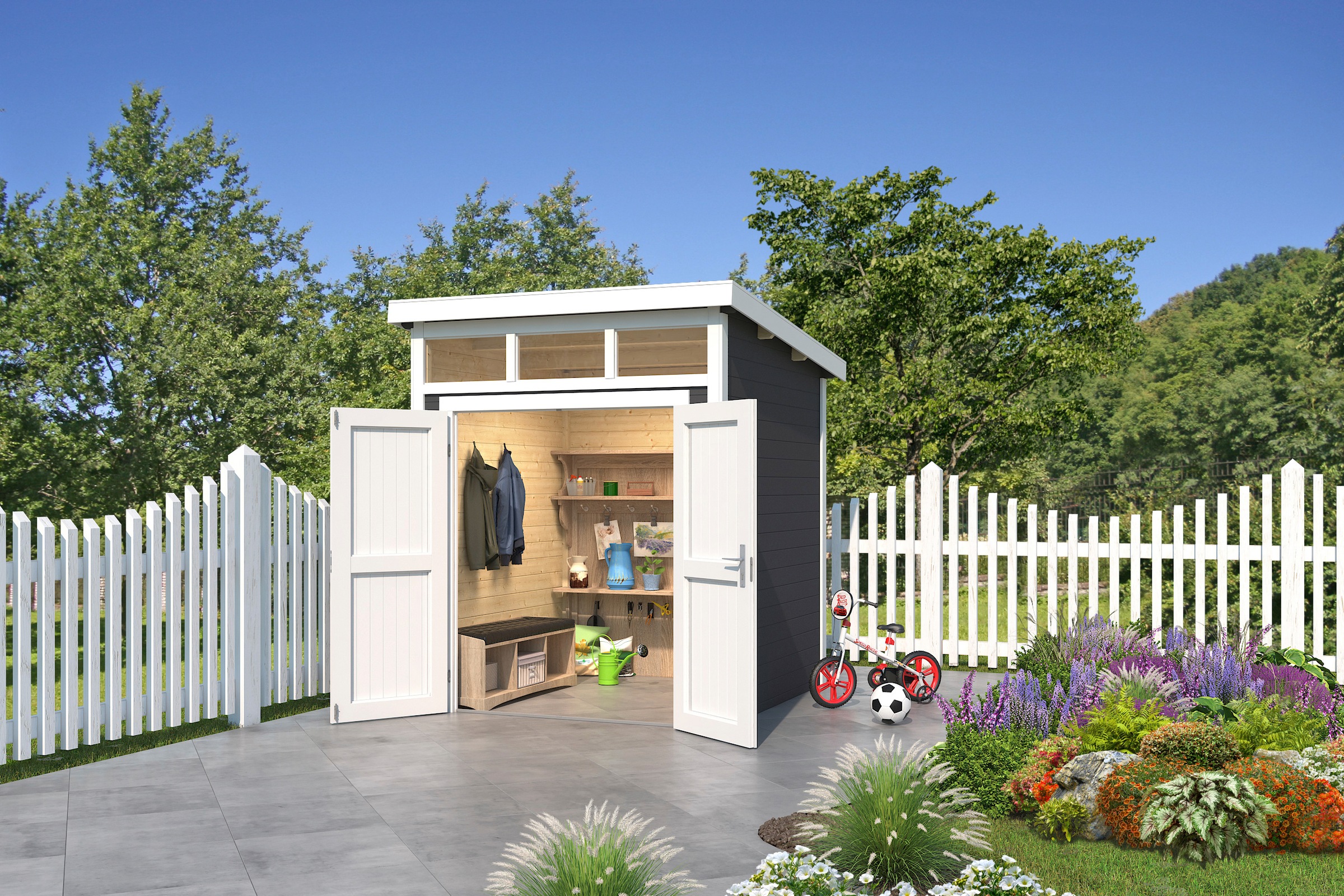 LASITA MAJA Gartenhaus »Kibo 1«, Blochbohlenhaus 28mm, Fundamentmass 2000x2000, Carbongrau