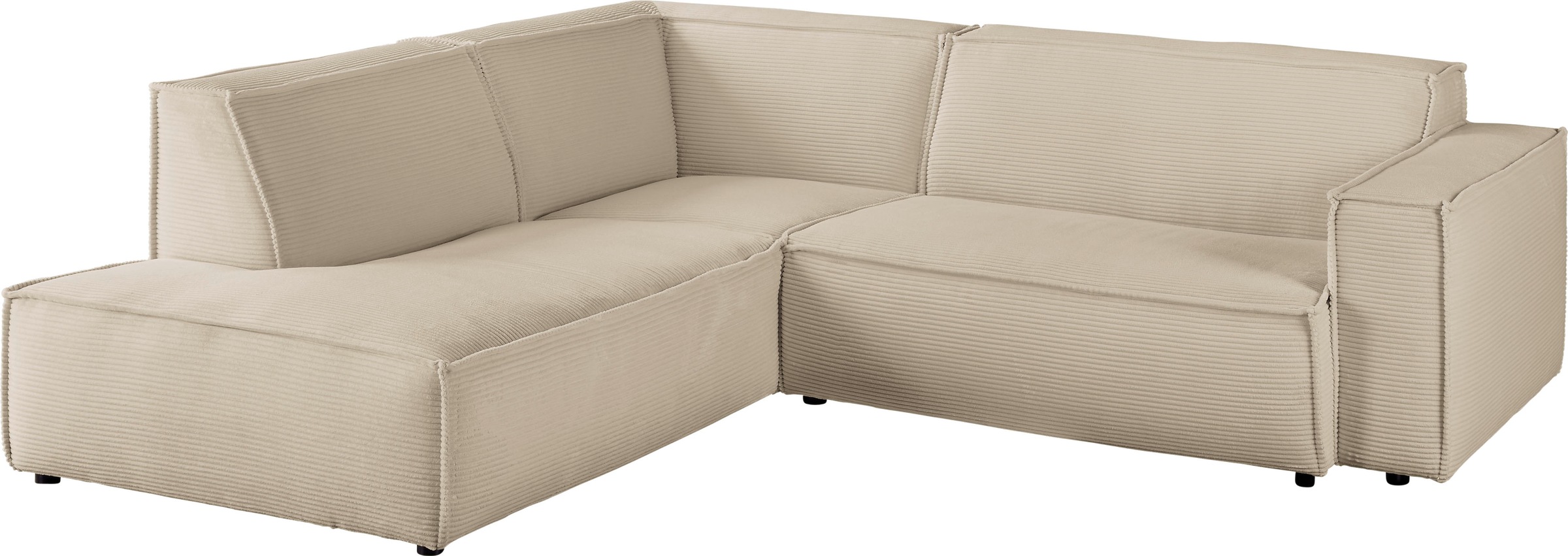 3C Candy Ecksofa »Matteo in elegant, kubischer Formensprache, bequem, L-Form«, mit auffälliger Kedernaht, Cord-Bezug, Lounge-Charakter