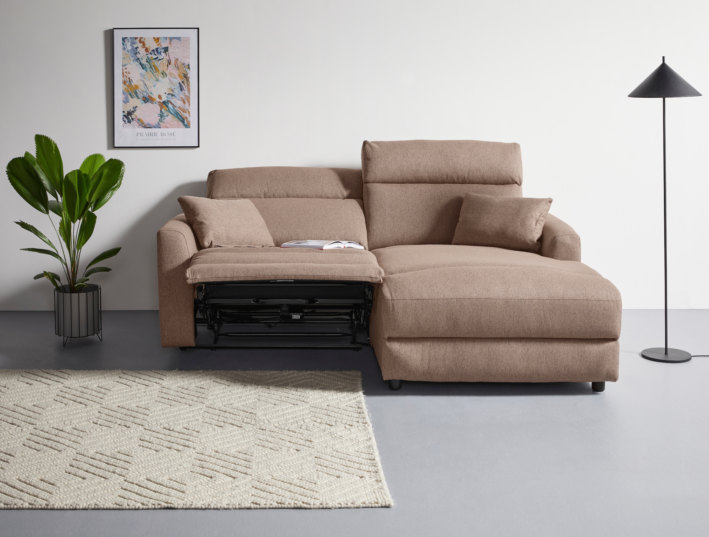 INOSIGN Ecksofa »JENNA, L-Form, 209cm, manuelle u. elektrische Funktion, mit USB A/C,«, Liegefunktion 105°-150°, Federkern, Struktur fein