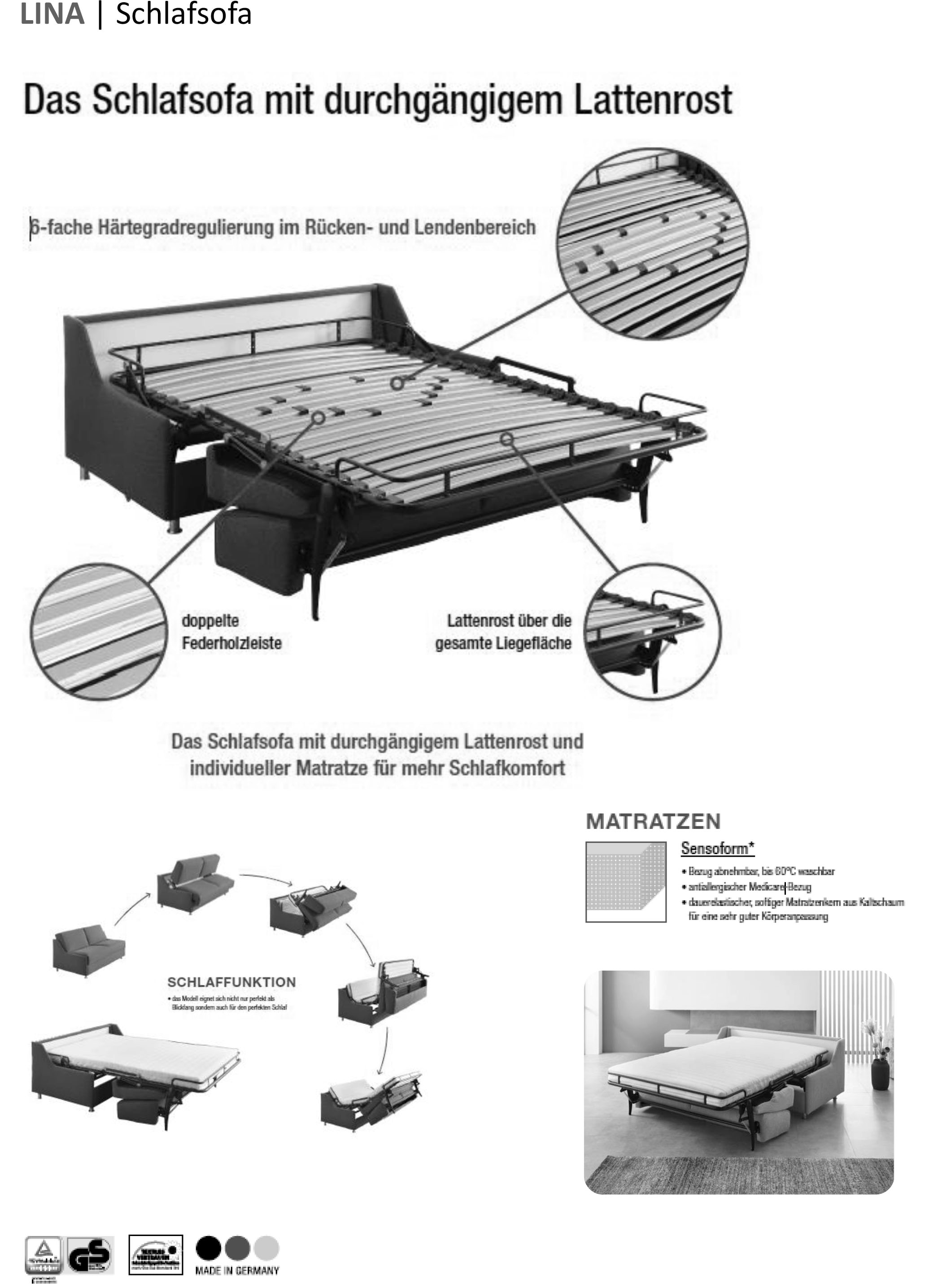 Bali Schlafsofa »LINA, Dauerschlaffunktion, 140 u. 160 er Breiten«, durchgehender Lattenrost mit 6-facher Härtegradregulierung