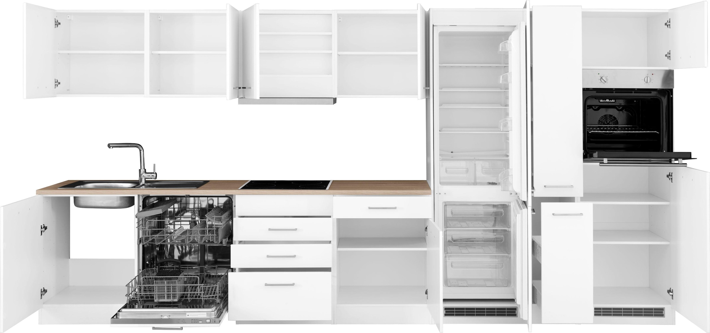 HELD MÖBEL Küchenzeile »Visby«, mit E-Geräte, 390 cm, inkl. Kühl/Gefrierkombination und Geschirrspüler