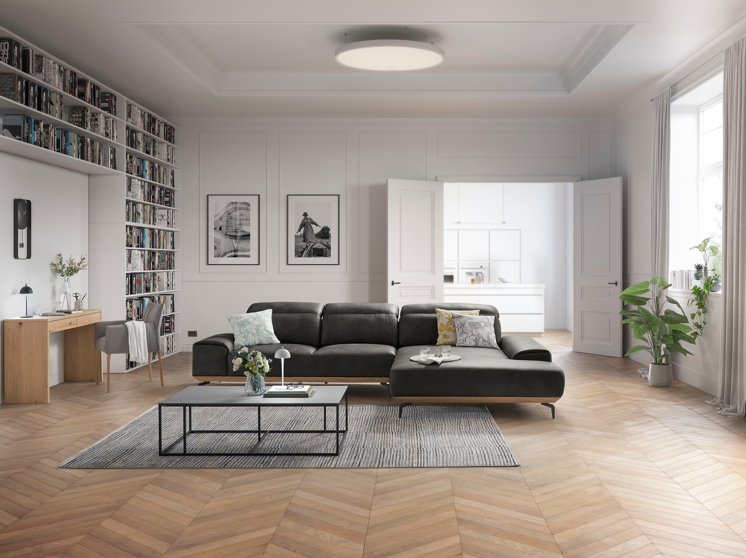 Musterring Wohnlandschaft »MR 2490«, Fuß Schwarz, Sitzhöhe 46cm, wahlweise mit Funktionen, Maße 342x207 cm