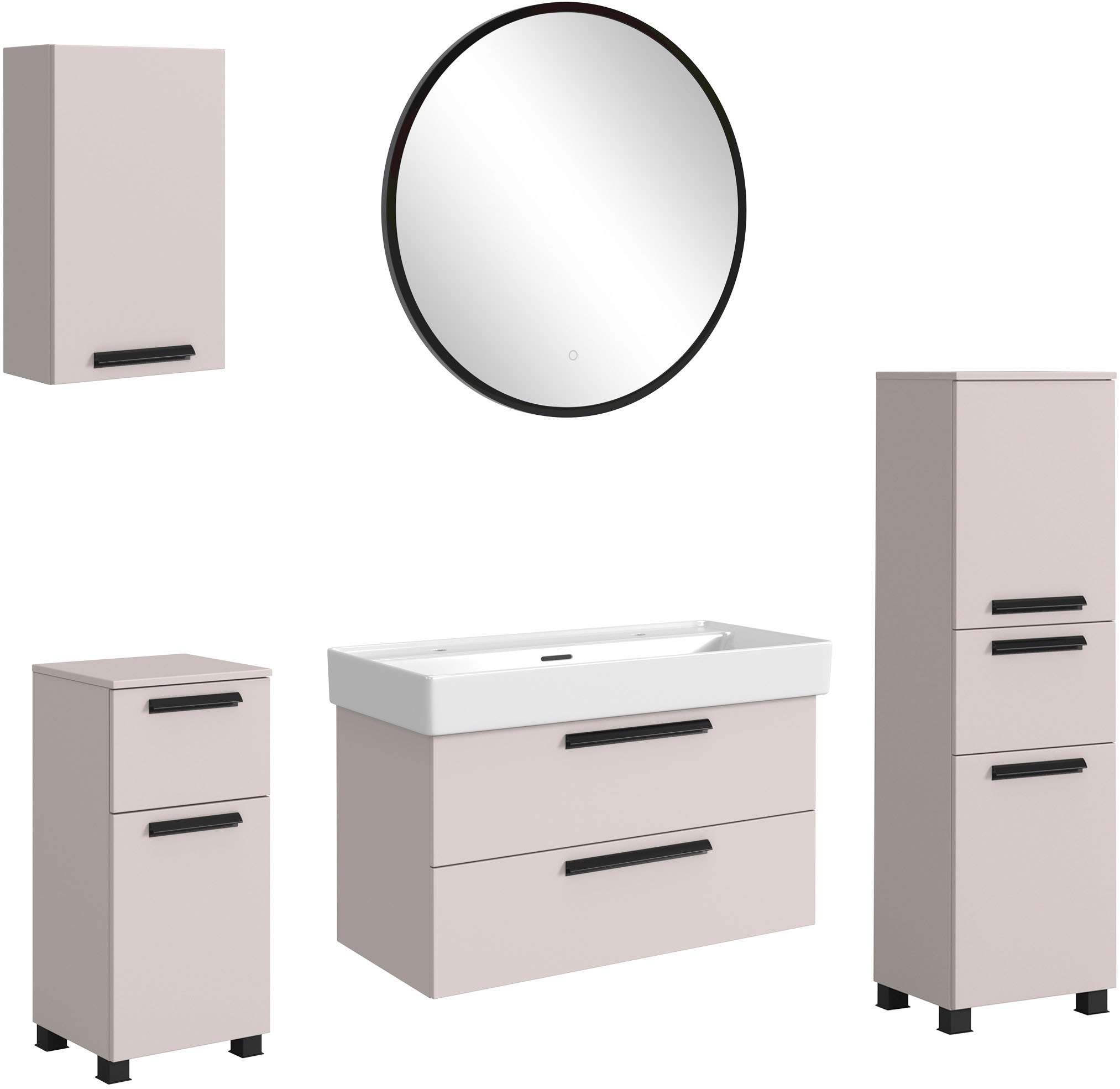 welltime Badmöbel-Set »SALVADA, 5tlg-Set, gedämpfte Scharniere, Softclose, Keramikbecken« Maße (B/T/H): 180/47,5/200 cm, 