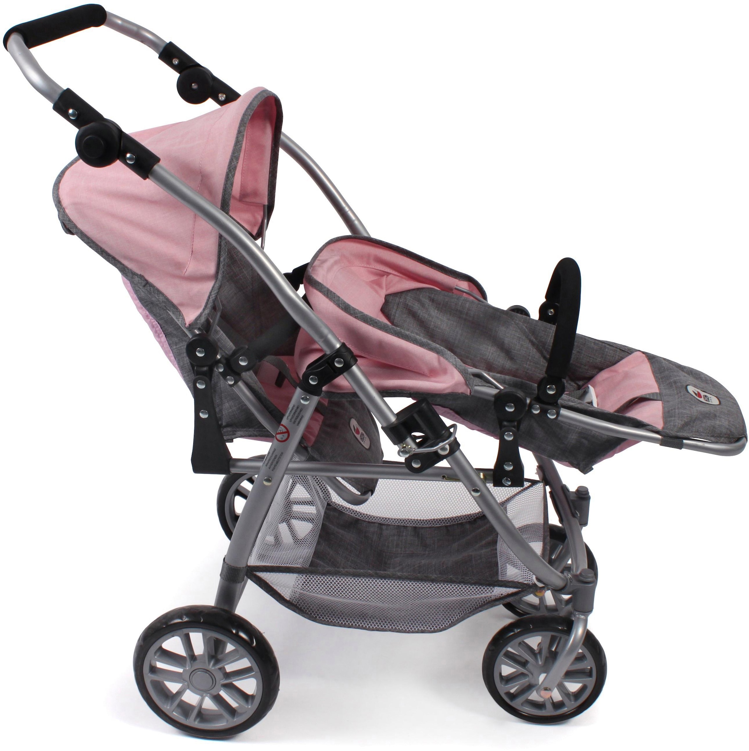 CHIC2000 Puppen-Zwillingsbuggy »Vario, Grau-Rosa«, mit schwenkbaren Vorderrädern