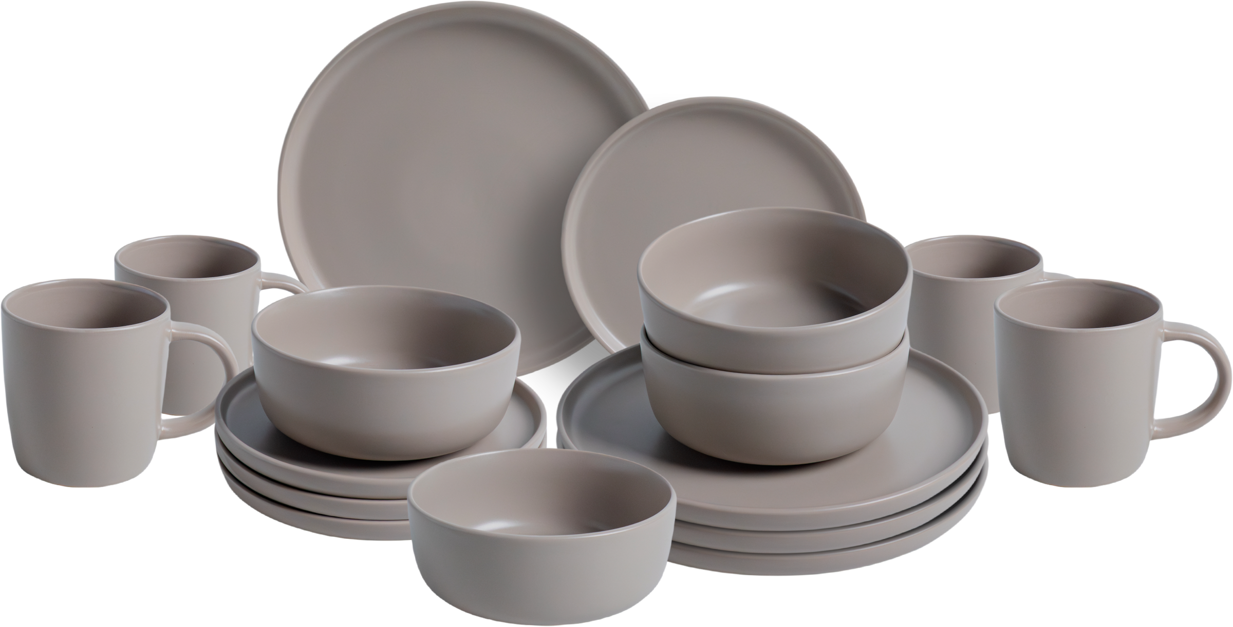 van Well Kombiservice »Geschirr-Set Grigio, 16-teilig«, (Set, 16 tlg.), rund, taupe, spülmaschinen- und mikrowellengeeignet