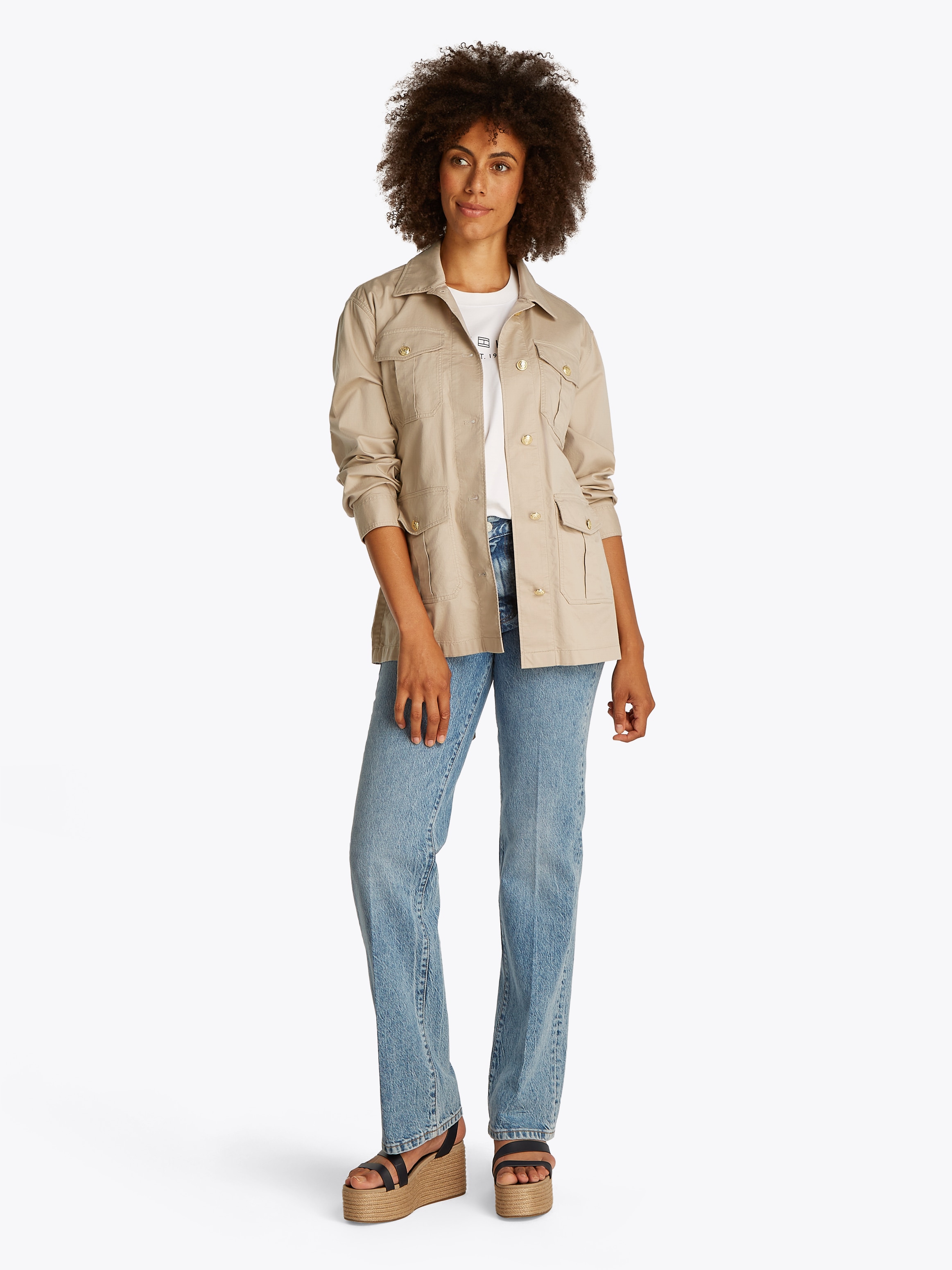 Tommy Hilfiger Outdoorjacke »GOLD BUTTON UTILITY JACKET«, mit goldfarbenem Knopf