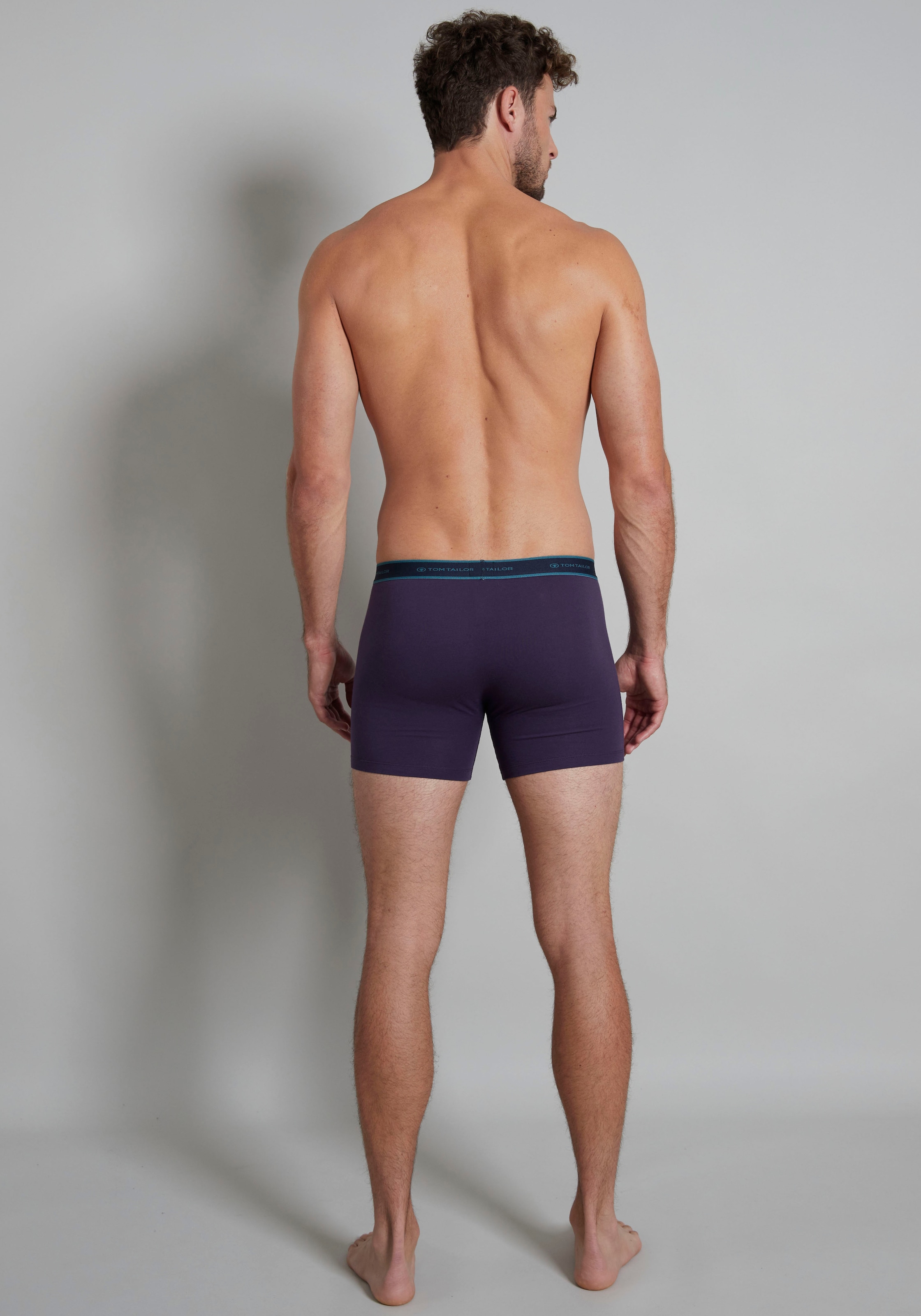 TOM TAILOR Lange Unterhose, (4 St.), mit farblich abgesetztem Logobund