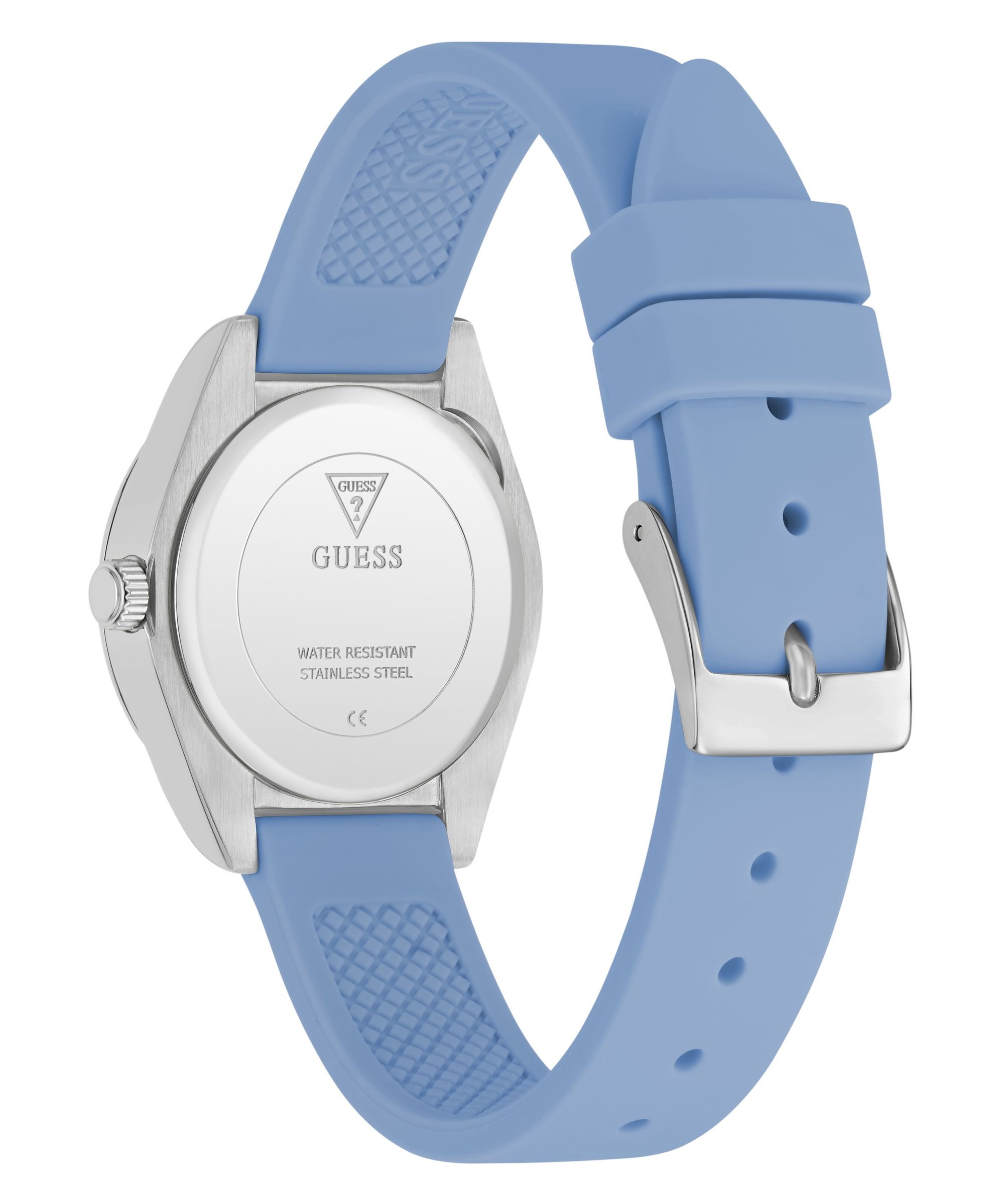 Guess Quarzuhr »GUESS-MINI LUNA GLITZ« Armbanduhr, Damenuhr, Silikonarmband, analog
