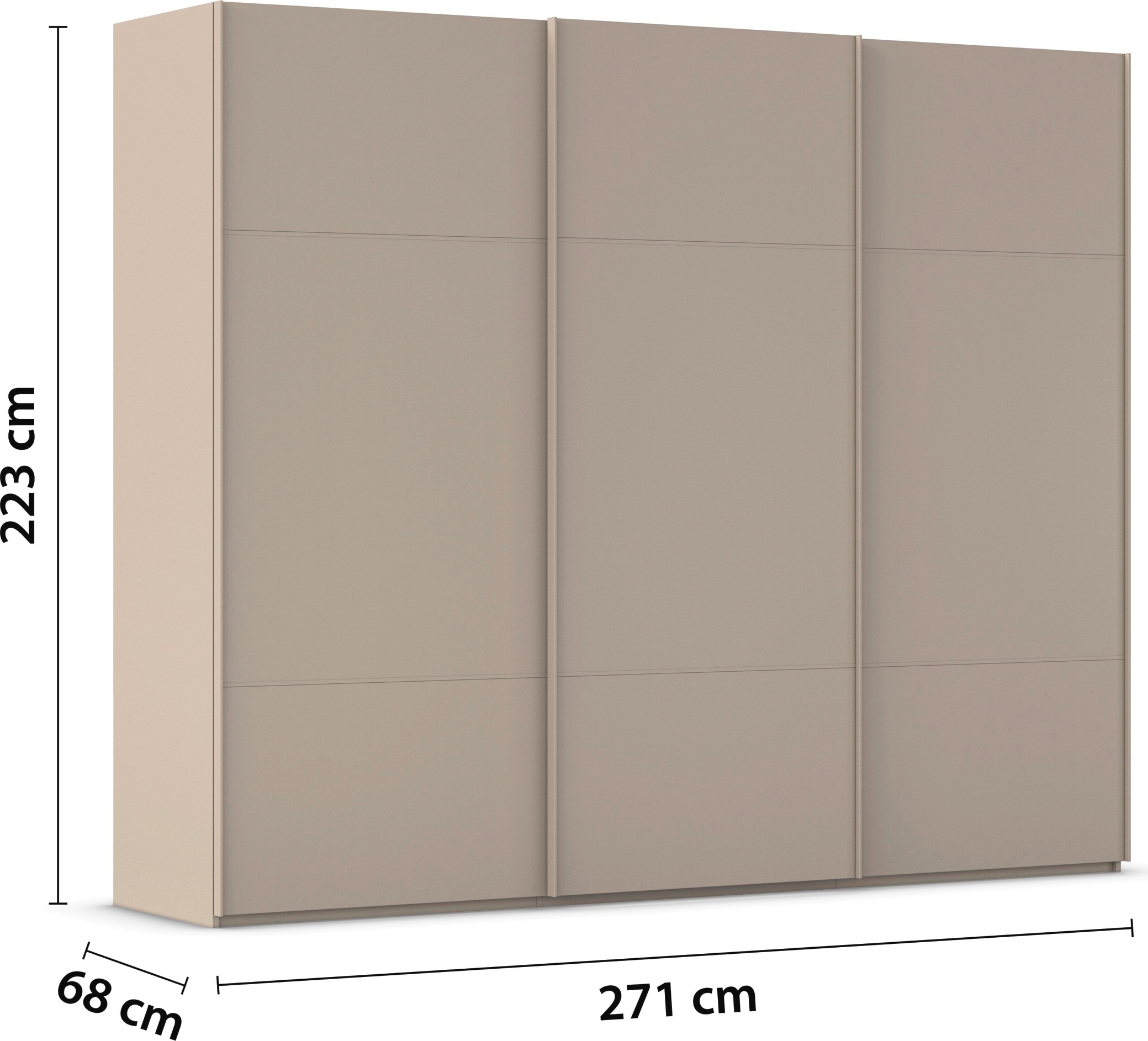 rauch Schwebetürenschrank »Kleiderschrank Schrank Garderobe Schlafzimmerschrank SCALE-TRIO«, edle dreigeteilte Front, 2 Zierleisten in Griff-Farbe MADE IN GERMANY