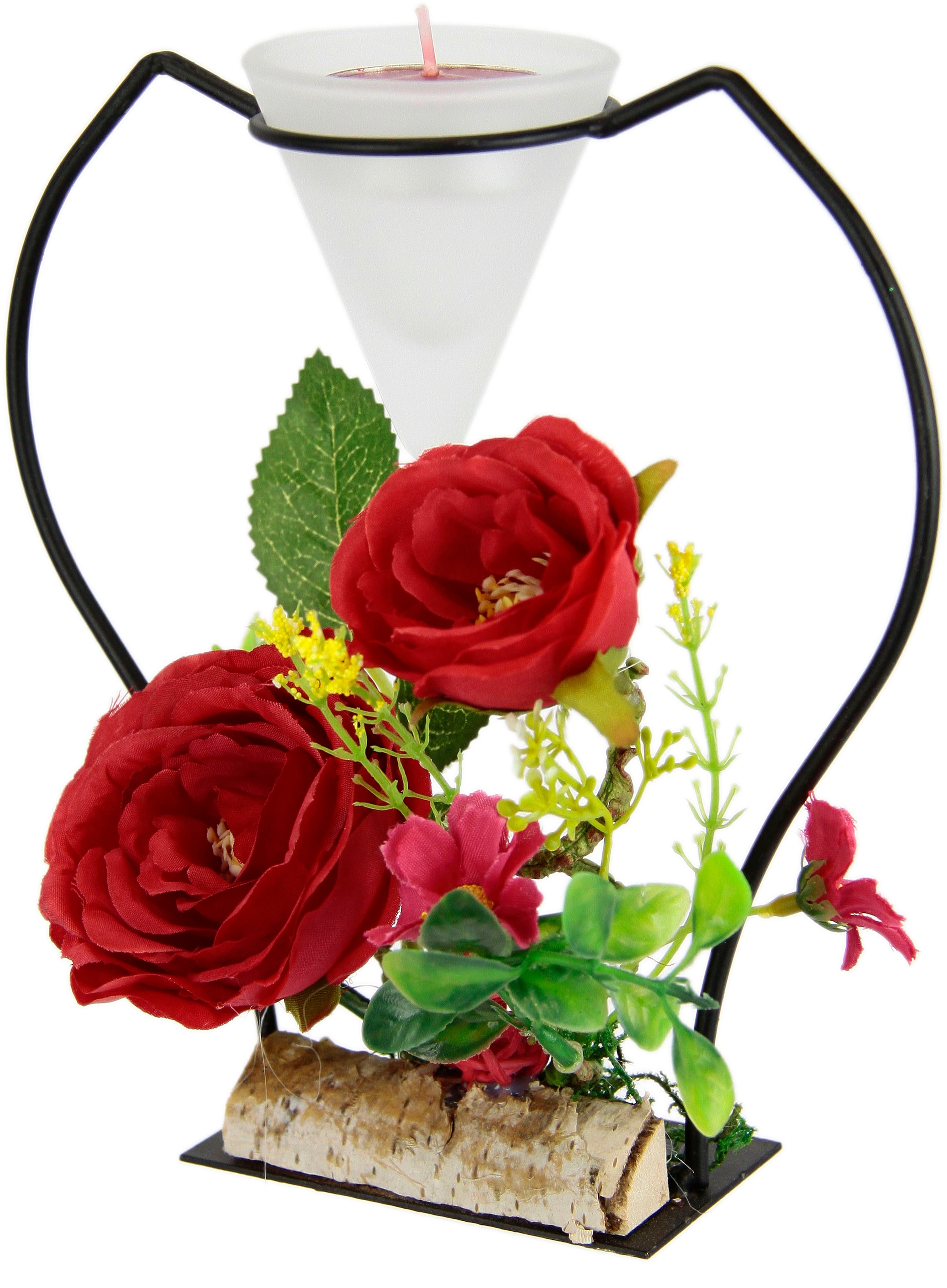 I.GE.A. Teelichthalter »Rose«, Metall Glaseinsatz Teelichtkerze Kunstblumen  Kerzenständer Advent 3D auf Rechnung kaufen