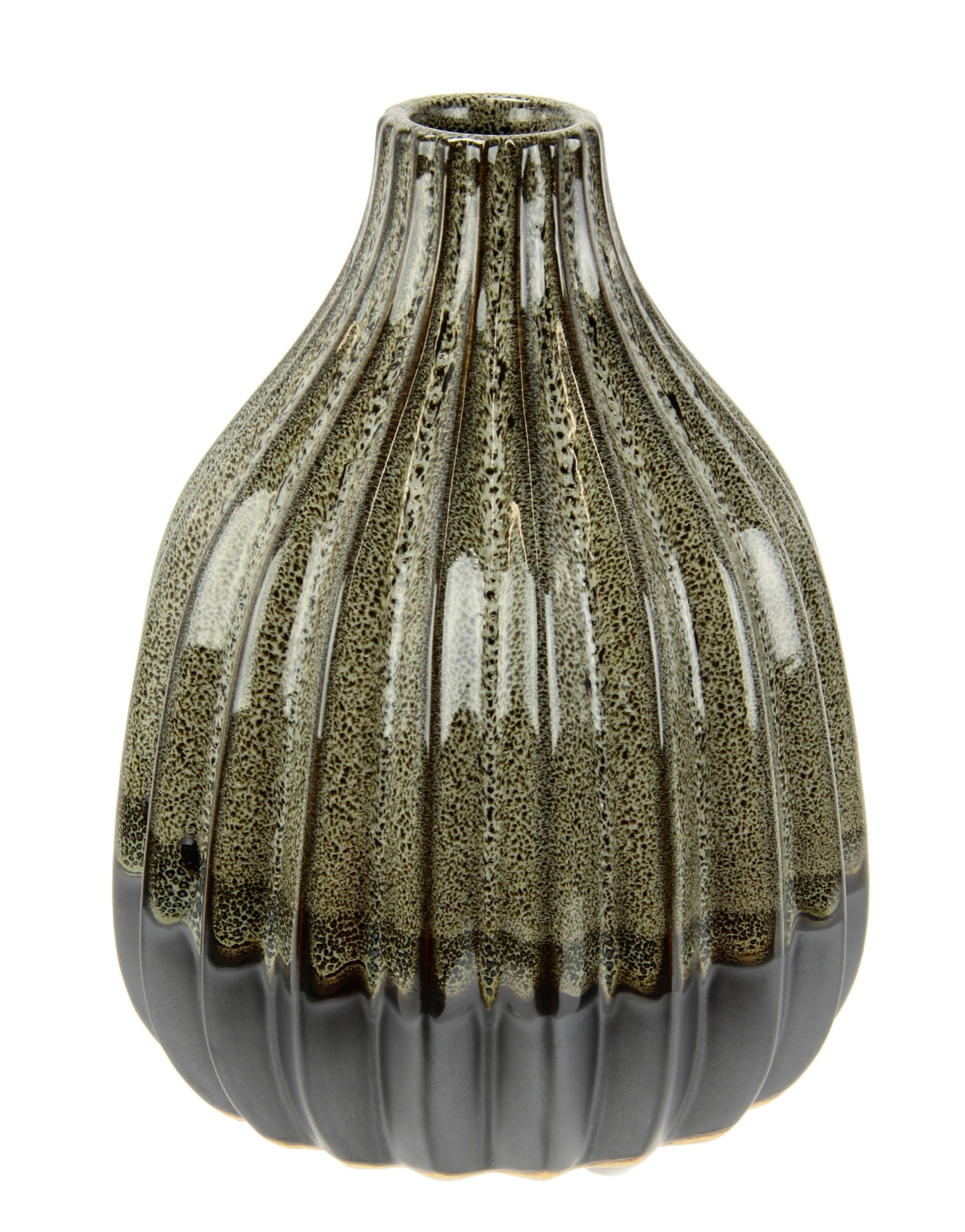 Dekovase »Vase aus Keramik, geriffelt, bauchig, matt glänzend«, (1 St.), Flaschenform,...