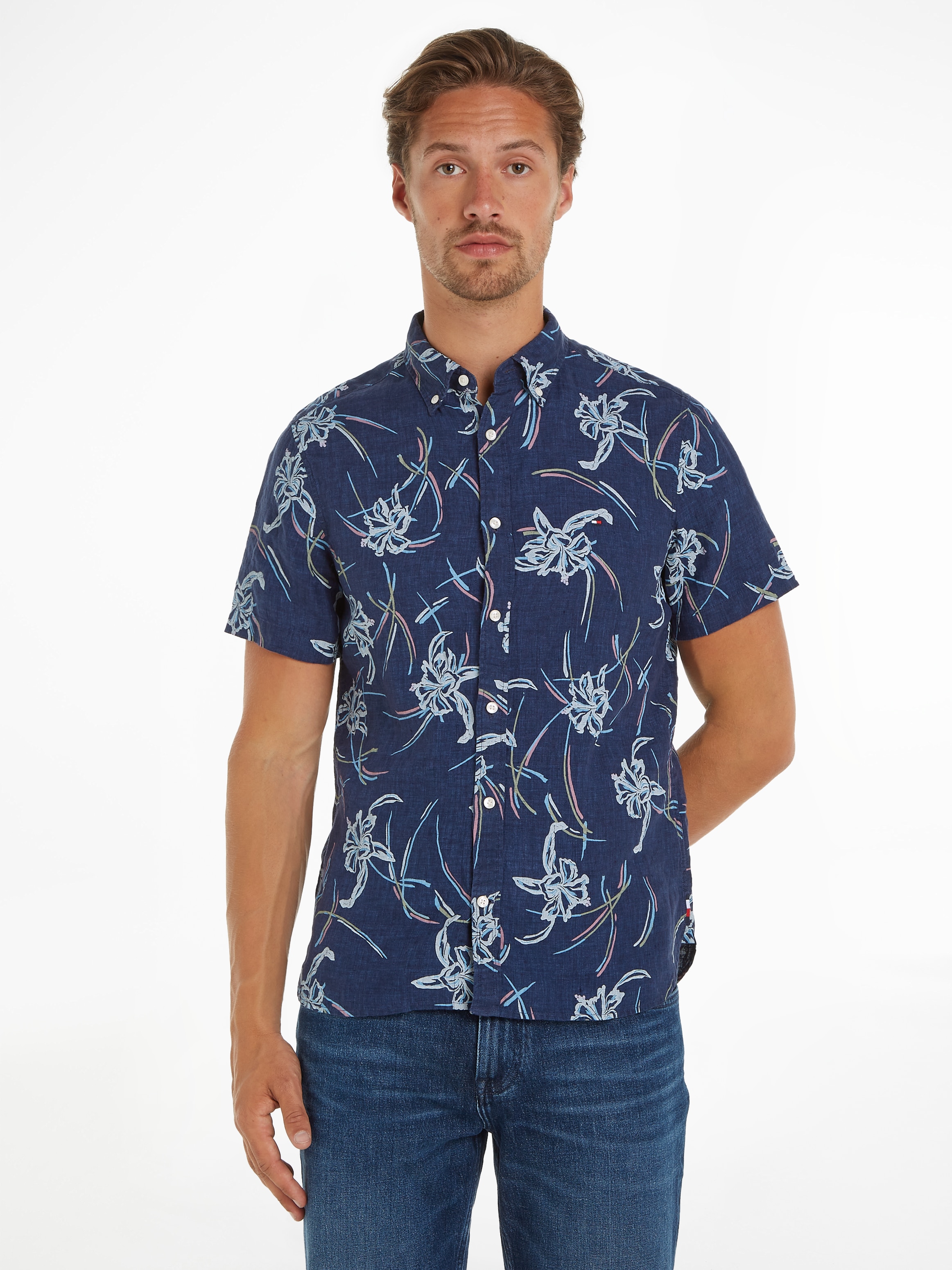 Tommy Hilfiger Leinenhemd »LI TROPICAL PRT SF SHIRT«, mit tropischen Print