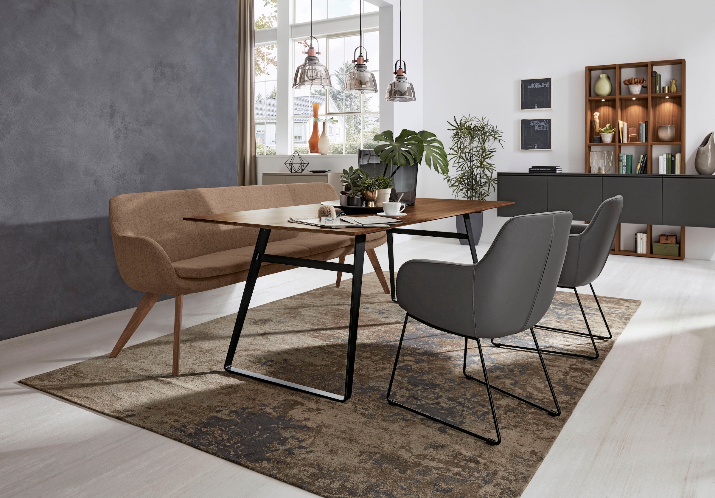 Musterring Essbank »Tavia«, Stativgestell Wildnussbaum massiv geölt, Breite 180, 200 oder 220 cm