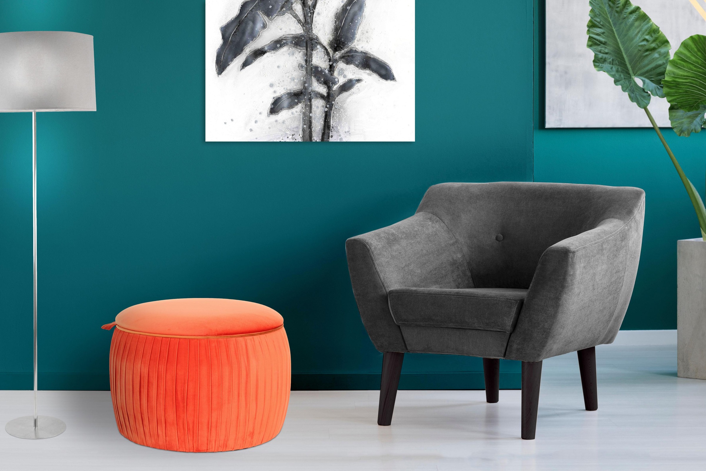 Kayoom Sitzhocker »Hocker Adoree, Sitzgelegenheit in attraktiver Form,Hocker mit Stauraum«, (1 St.), stilvoll, mit Stauraum, rund, schöne runde Form und tolle Größe