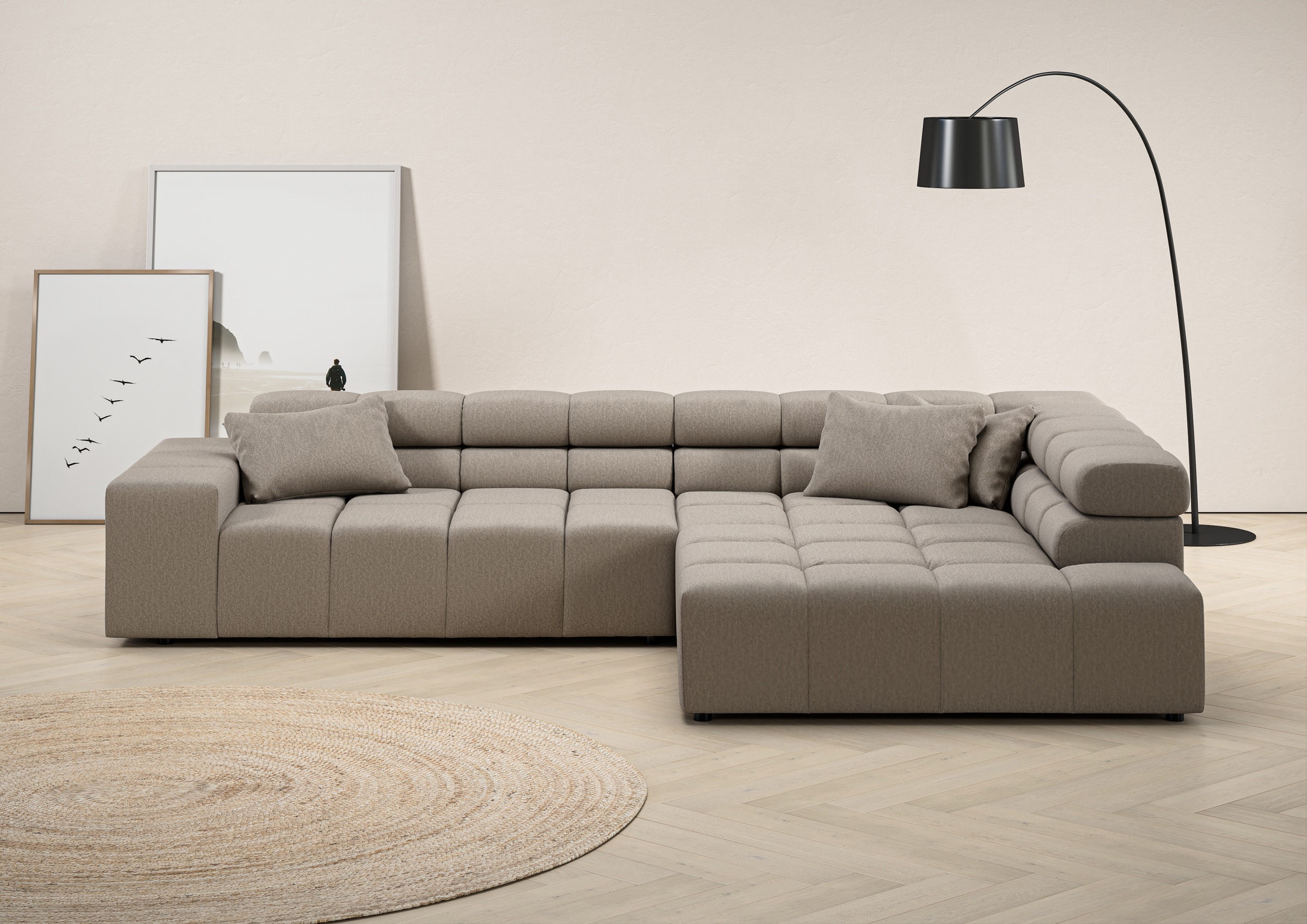 INOSIGN Ecksofa "Ancona incl. Kopfteilverstellung, Zierkissen Breite 319cm, günstig online kaufen