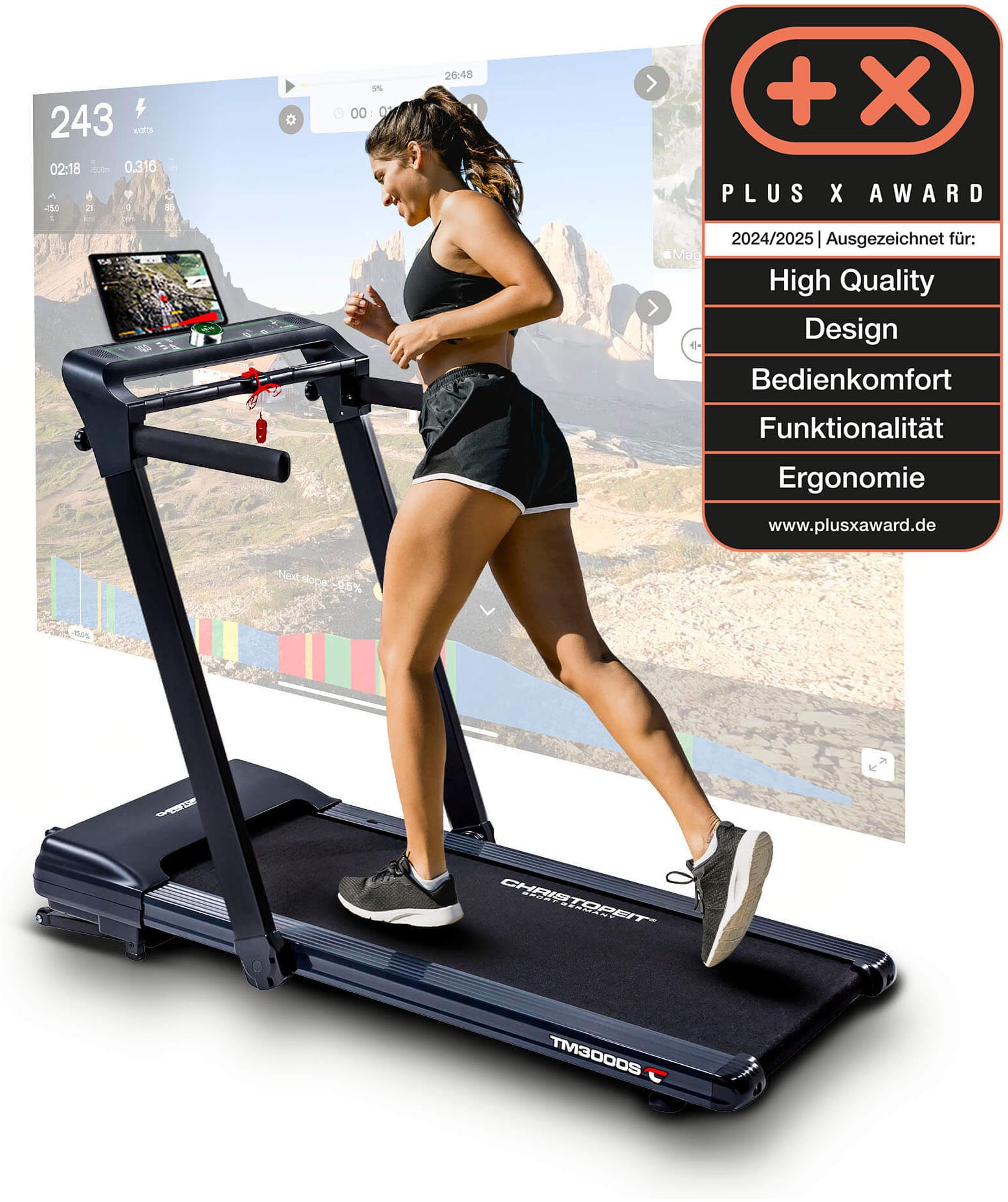Christopeit Sport® Laufband »TM 3000S«, (Bluetooth-Funktion, integrierte Transportrollen und Tablethalterung), bis max. 16 km/h, klappbar