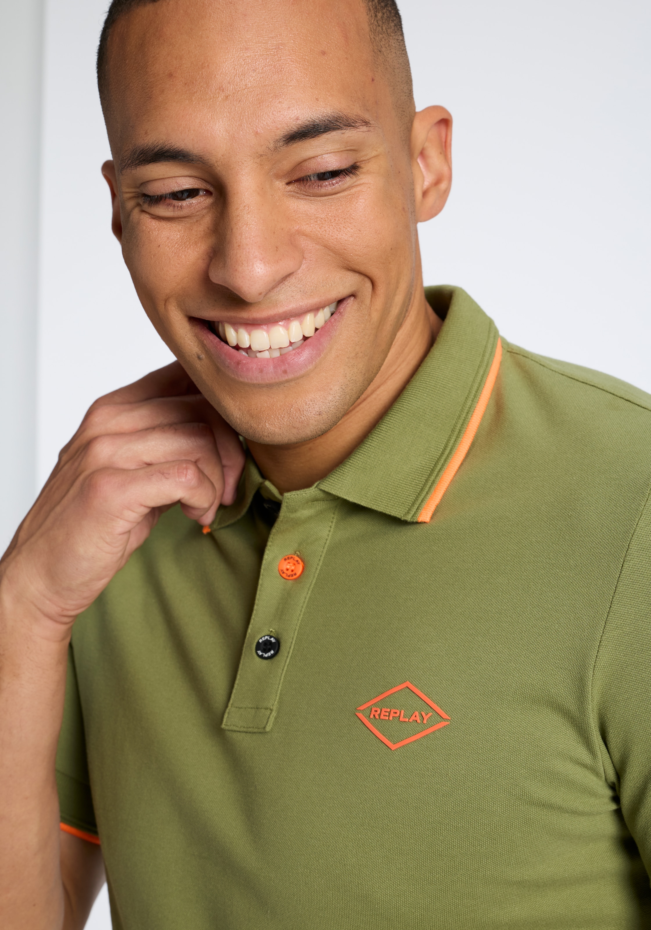 Replay Poloshirt mit Kontrastdetails, Baumwoll-Mix