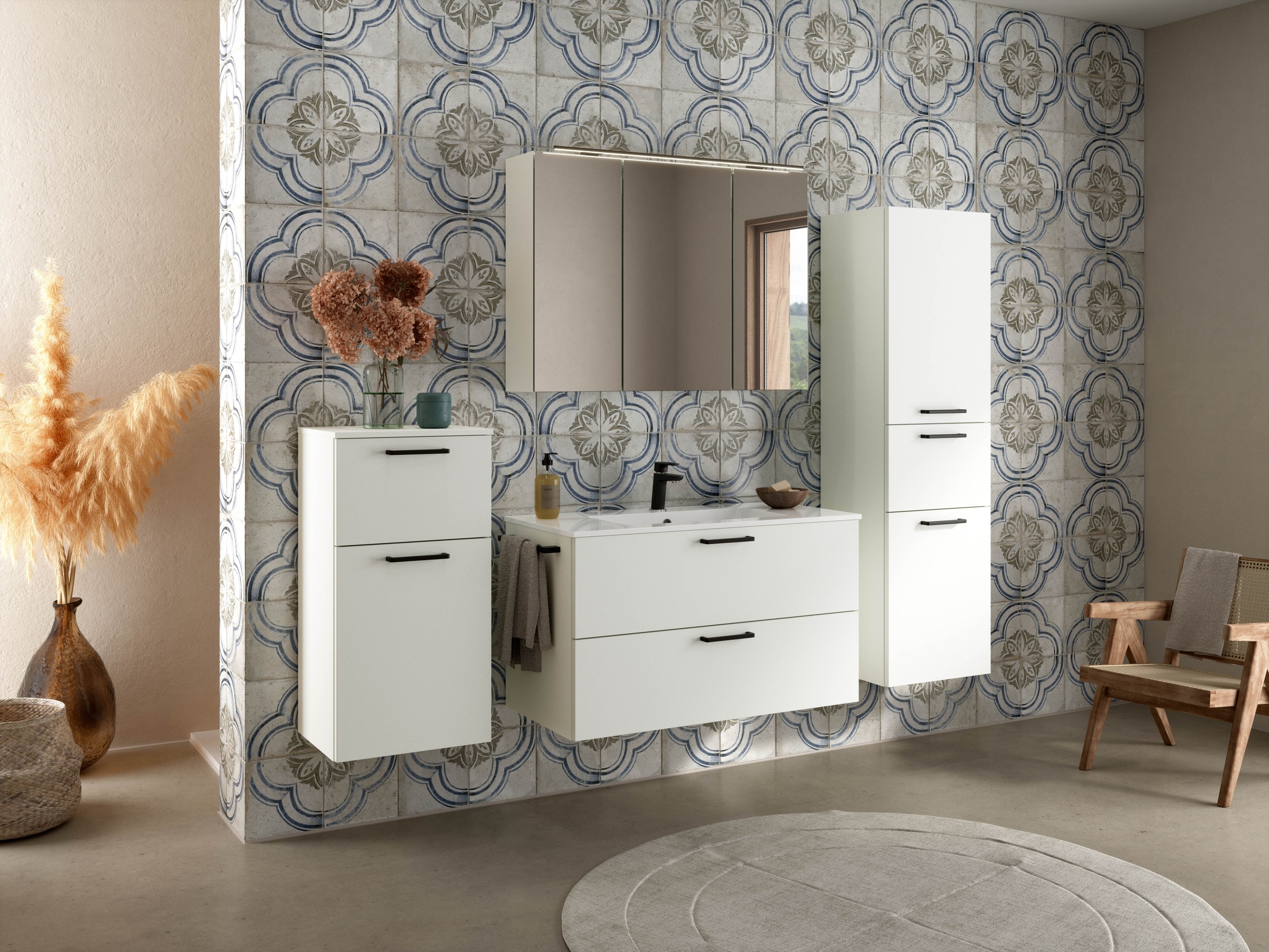 nobilia® Badmöbel-Set »Tolvina«, (2 St., vormontiert, mit Soft-Close), inkl. Spiegelschrank mit Beleuchtung und Dimmerfunktion, in 4 Breiten