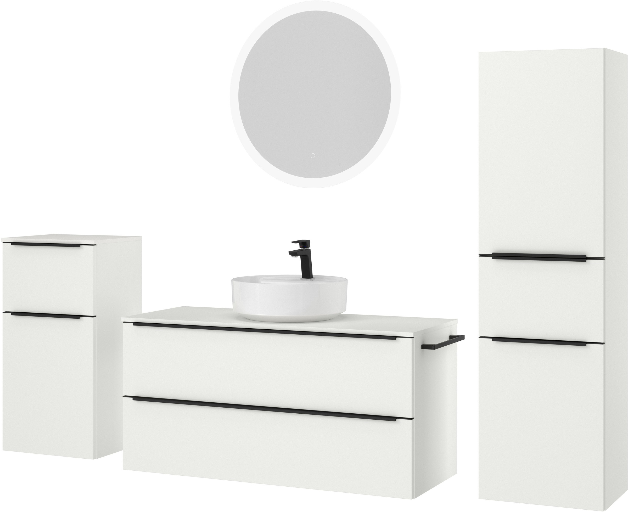 nobilia® Badmöbel-Set »Alvene«, (4 St., vormontiert, mit Soft-Close), inkl. Spiegel mit Touch-Sensor, in vier Breiten