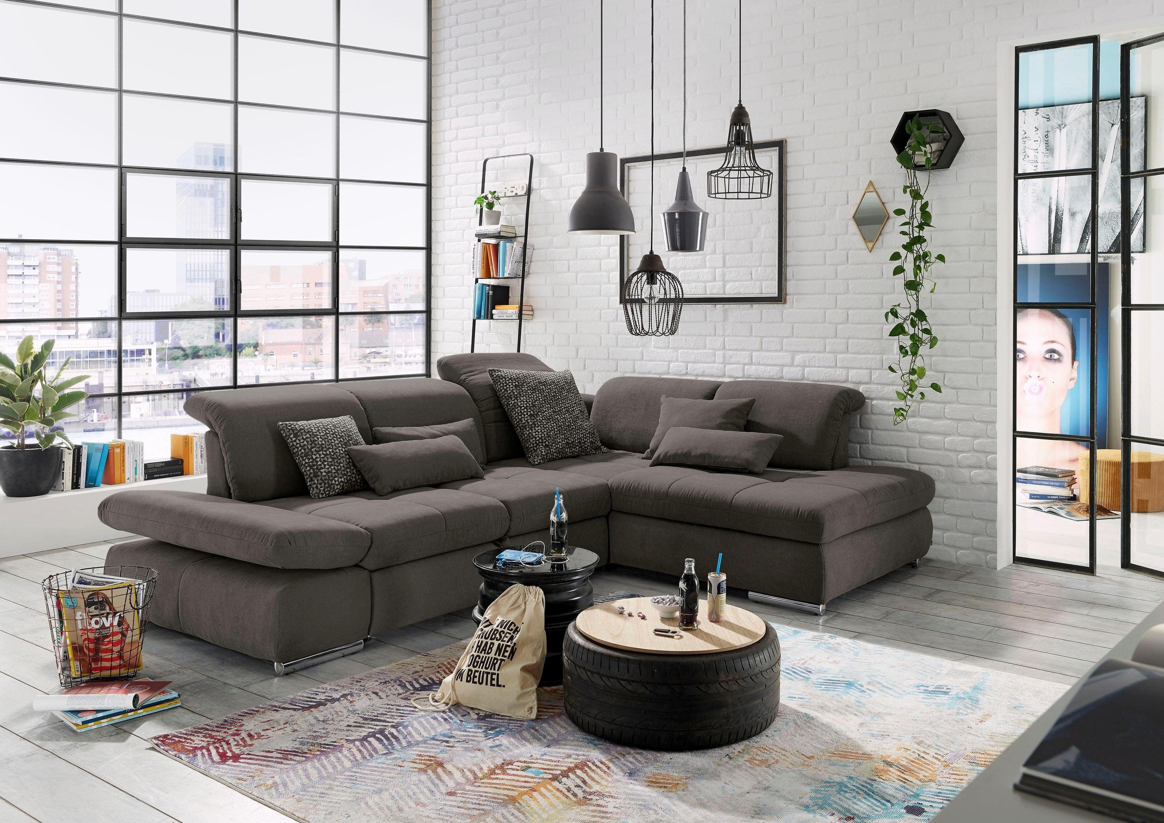 set one by Musterring Ecksofa »SO4100 V«, mit verstellbaren Kopfteilen, wahlweise mit Funktionen, Cord-Bezug