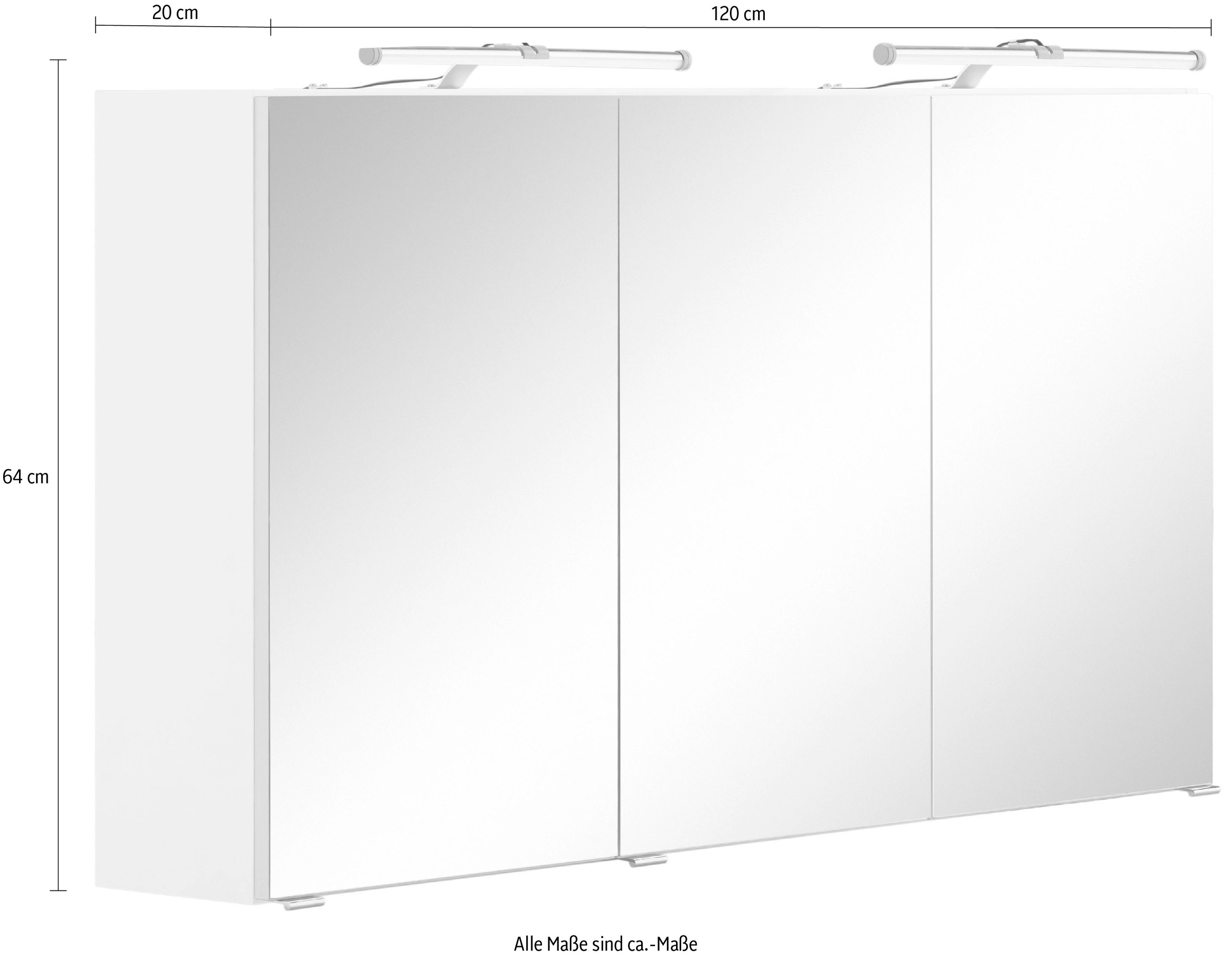 welltime Spiegelschrank »"Trento", Badezimmerschrank, Badmöbel« Breite 120 cm, mit 3D-Effekt, Spiegeltüren, inklusive  LED-Beleuchtung