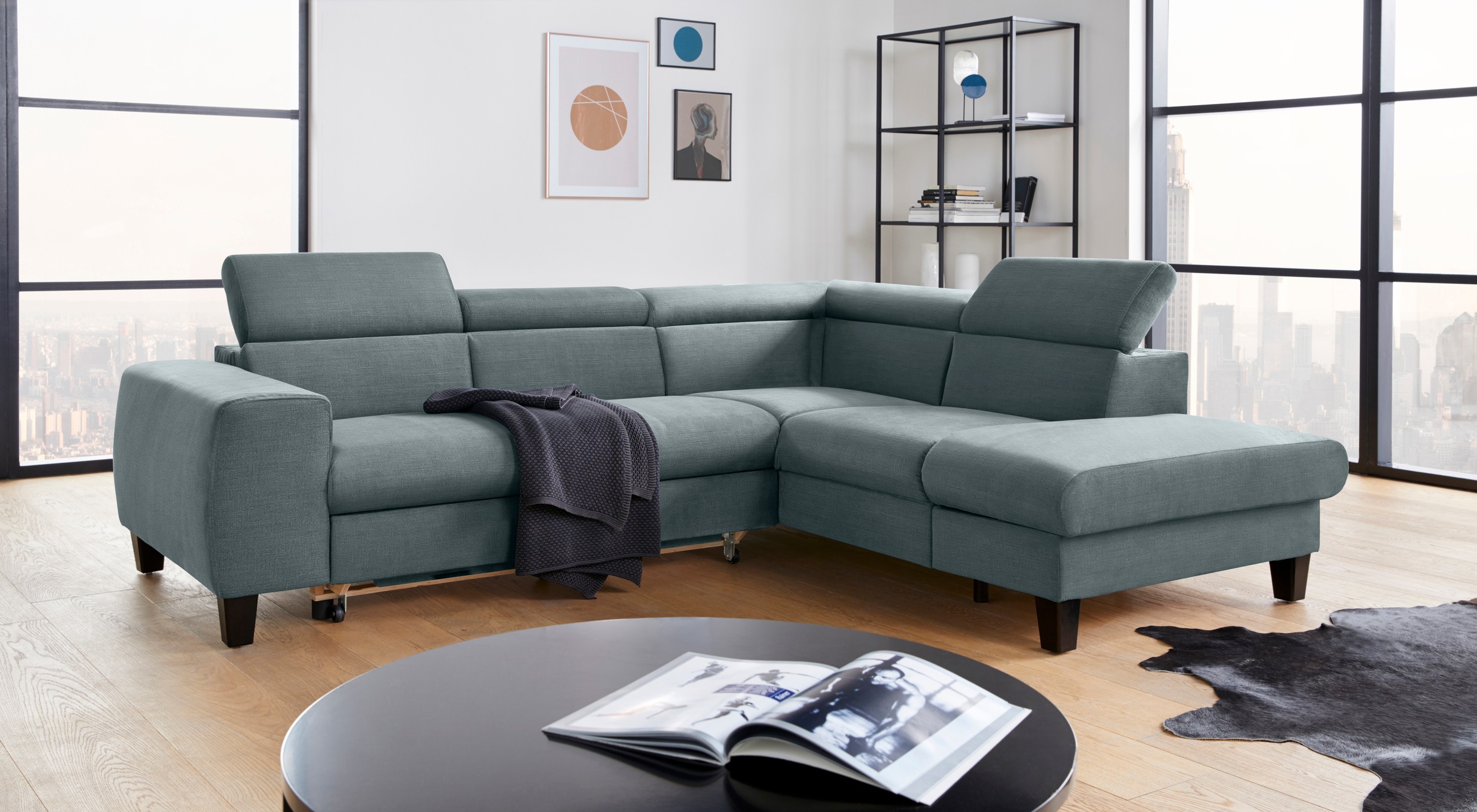 COTTA Ecksofa »Morven L-Form mit Kopfteilverstellung«, wahlweise mit Bettfunktion, Bettkasten & Wireless-Charger