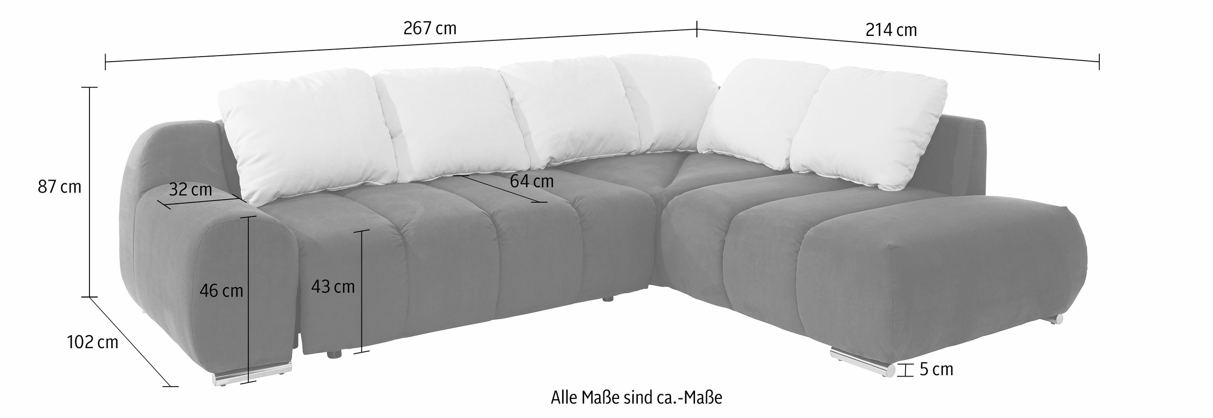 INOSIGN Ecksofa »Bono L-Form«, mit Ottomane, wahlweise mit Bettfunktion
