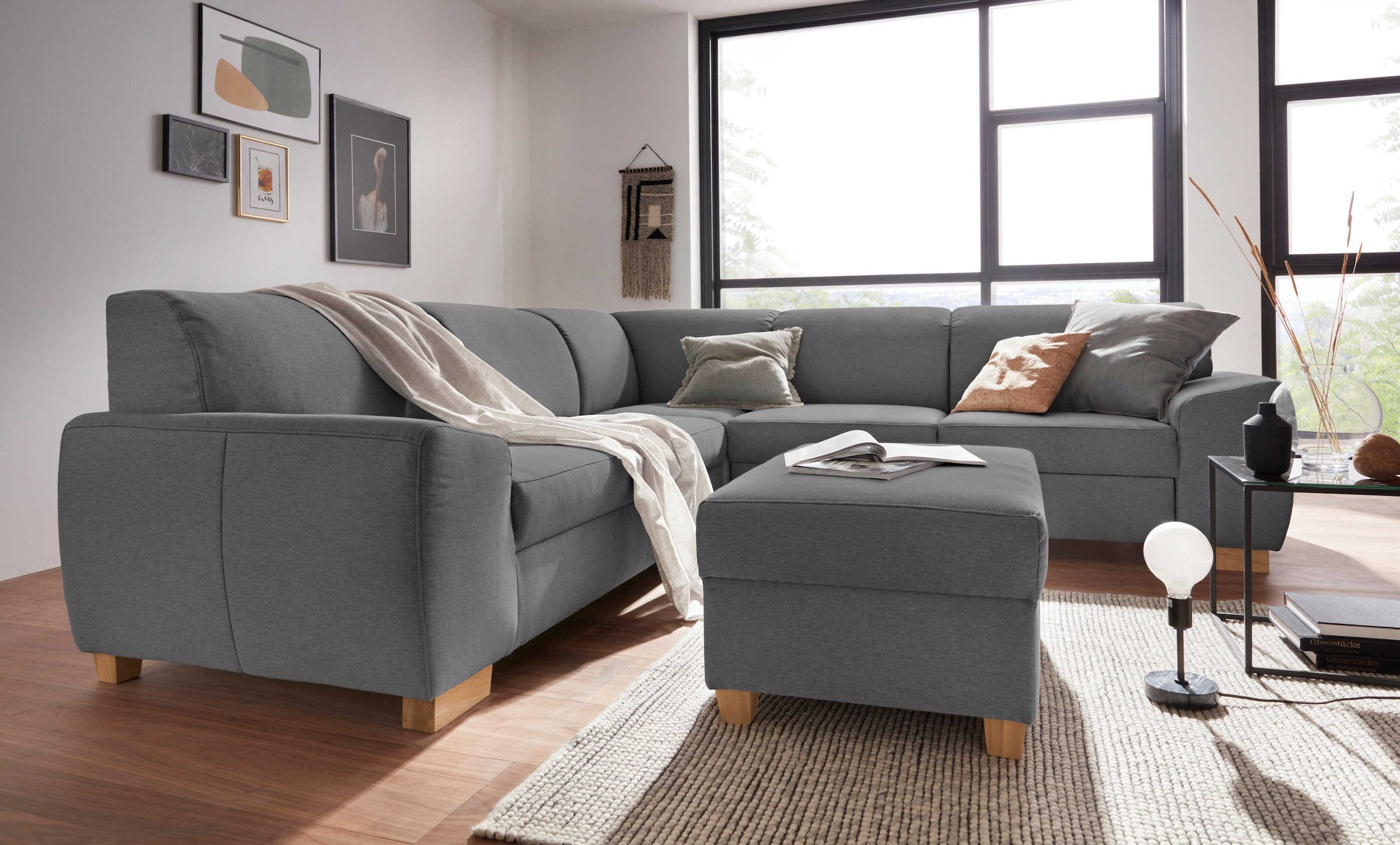 DOMO collection Ecksofa »Incanto kubische Formensprache, komfortabel, flache Armlehnen, L-Form«, wahlweise mit Bettfunktion