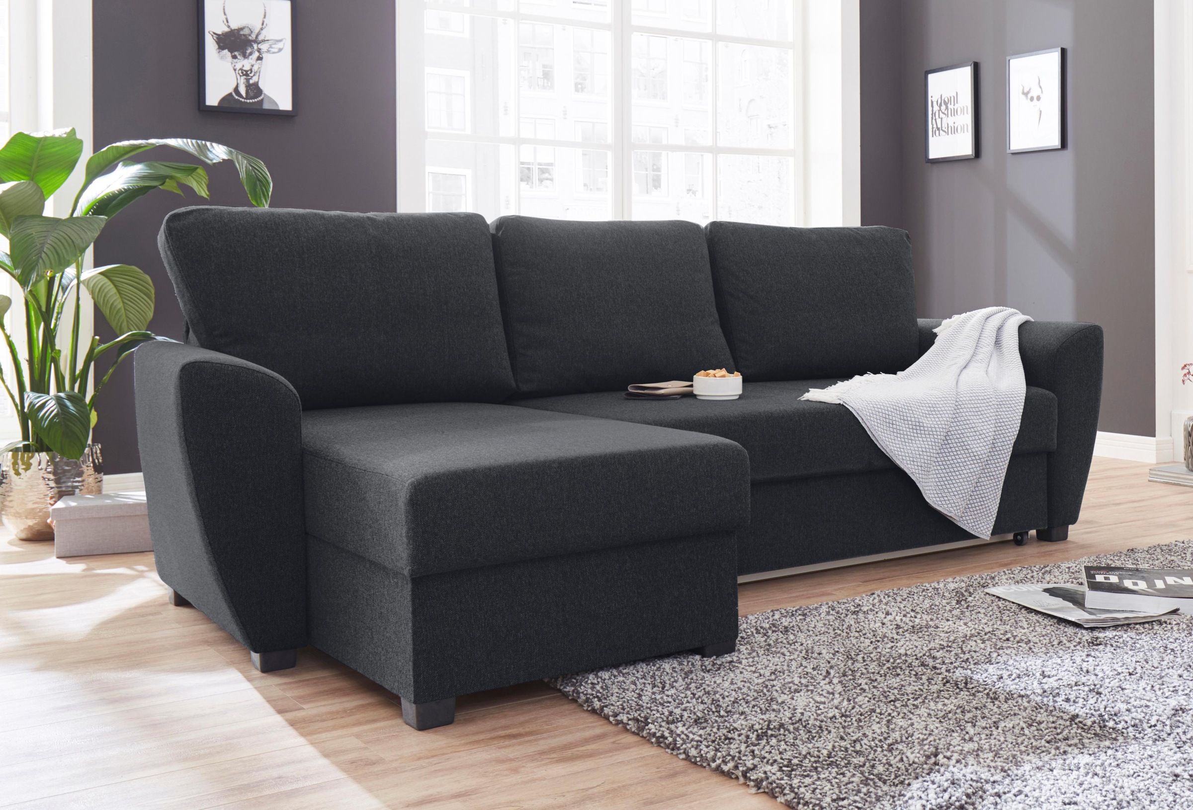ATLANTIC home collection Ecksofa, inklusive Bettfunktion und Bettkasten
