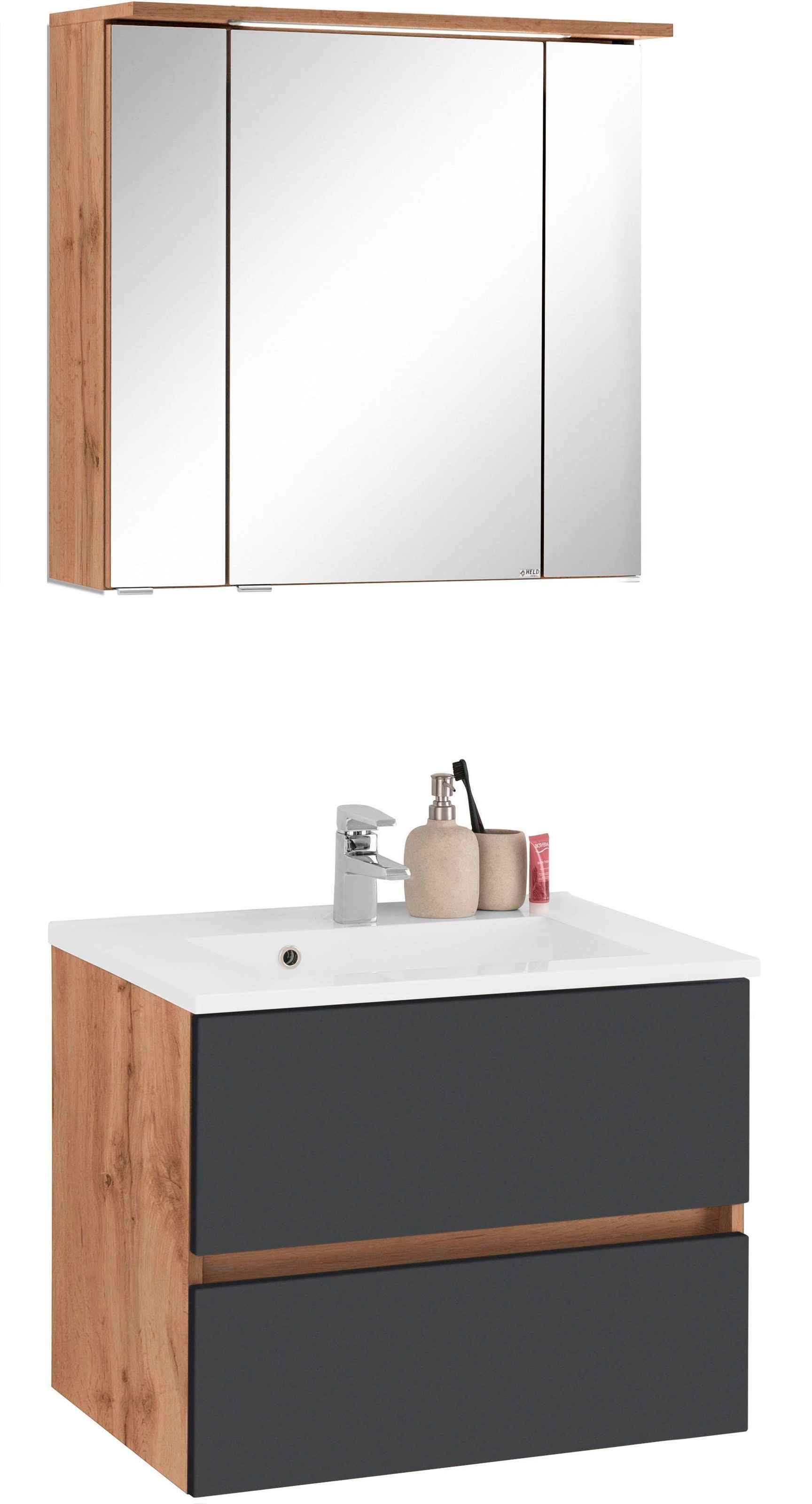 welltime Badmöbel-Set »Lucca«, (2 St.), Breite 60 cm, mit LED-Spiegelschran günstig online kaufen