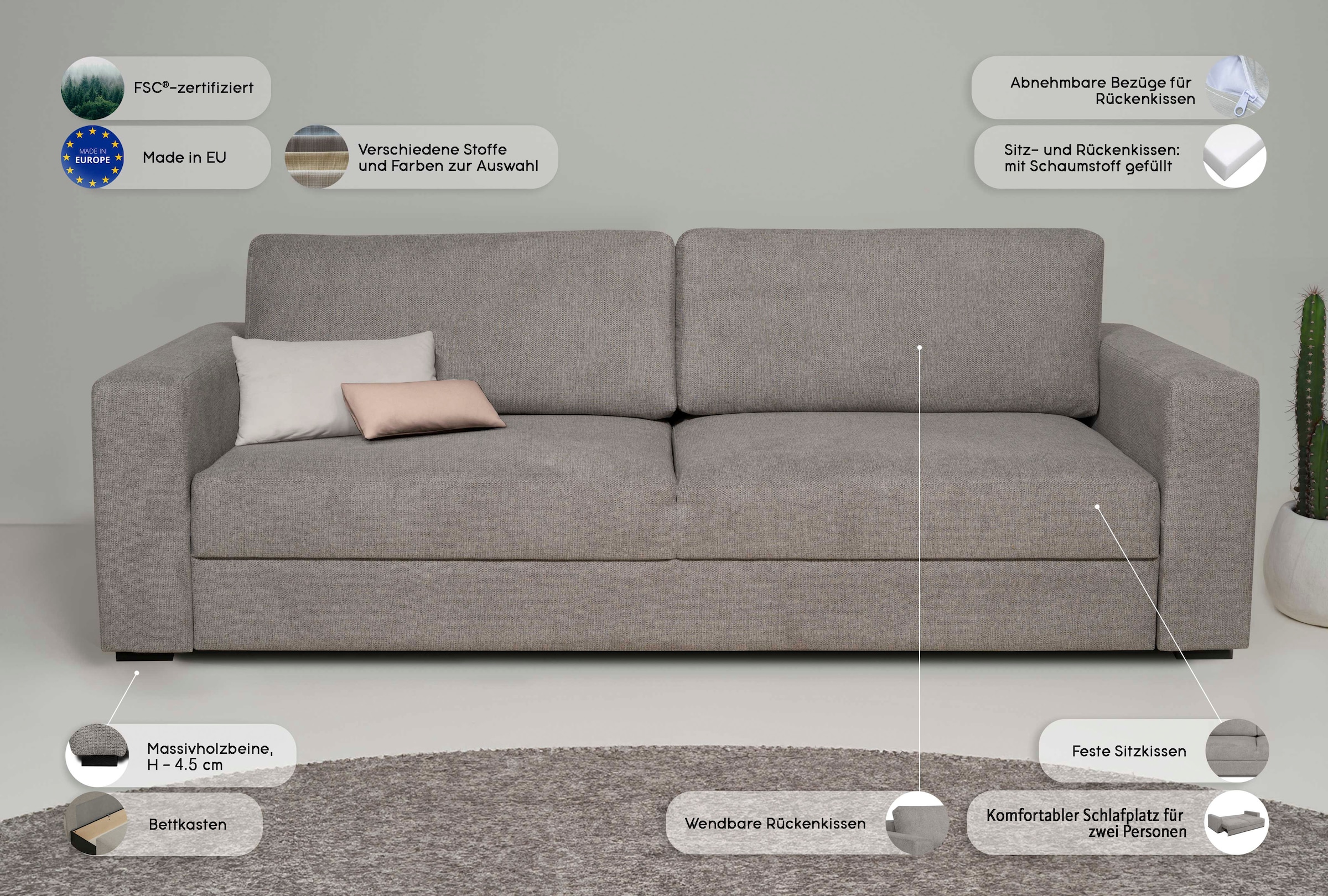 Home affaire Schlafsofa »Calrence«, mit aufklappbarer Bettfunktion, zwei Armlehnevarianten in der Serie