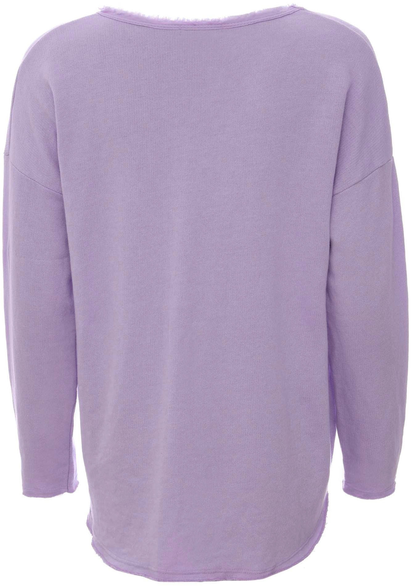 Zwillingsherz Sweatshirt, ausgefranster V-Ausschnitt, Vintage Look, Langarm