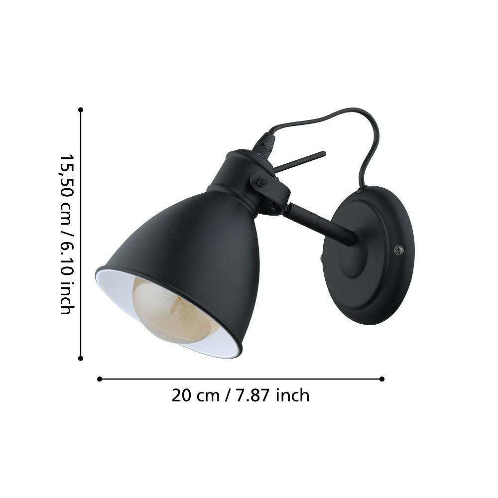 EGLO Wandleuchte »PRIDDY Wandlampe, Stahl, schwarz, E27, Industrial«, 1 flammig, Leuchtmittel E27 | ohne Leuchtmittel, Wohnzimmerlampe, Esszimmerlampe, 1 flammig, Retro, Vintage, 21,5x20cm