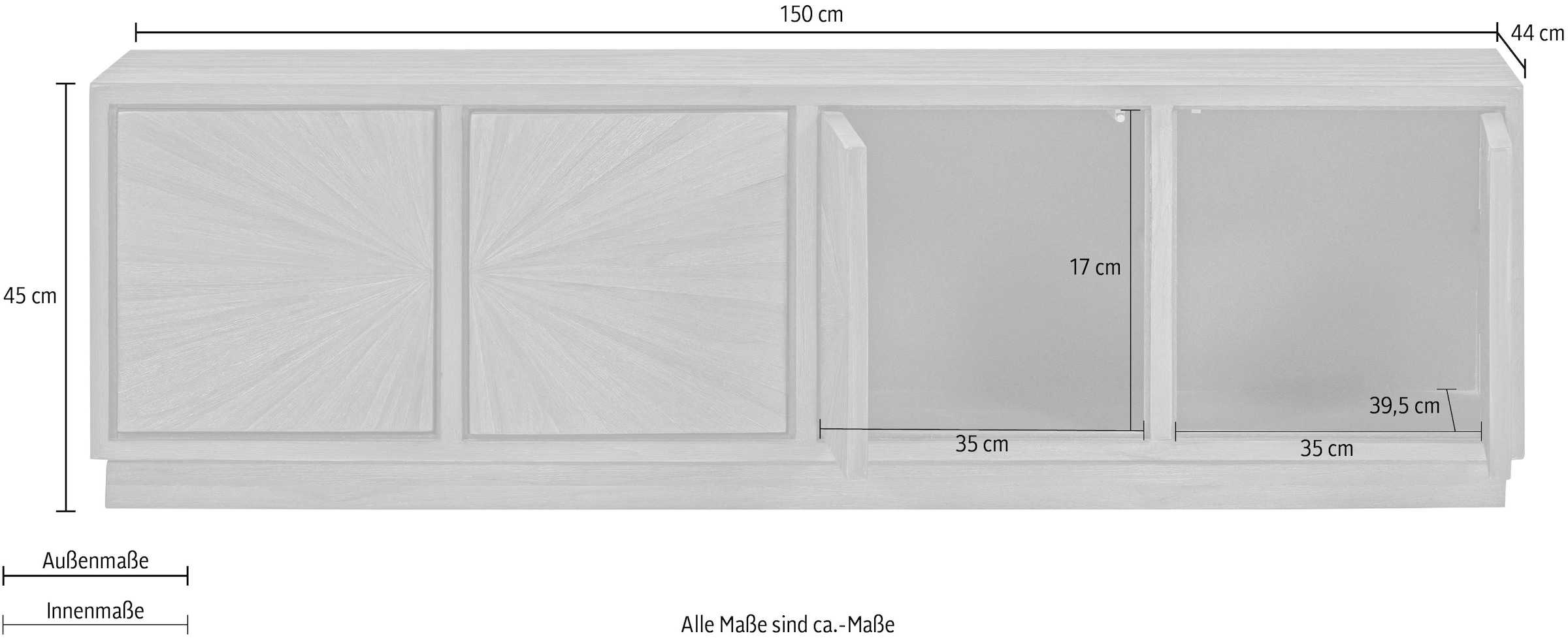 WOOOD Lowboard »Sun mit 4 Türen und recyceltem Teakholz« Recyceltes Teakholz, tropisches Hartholz mit gerader Maserung