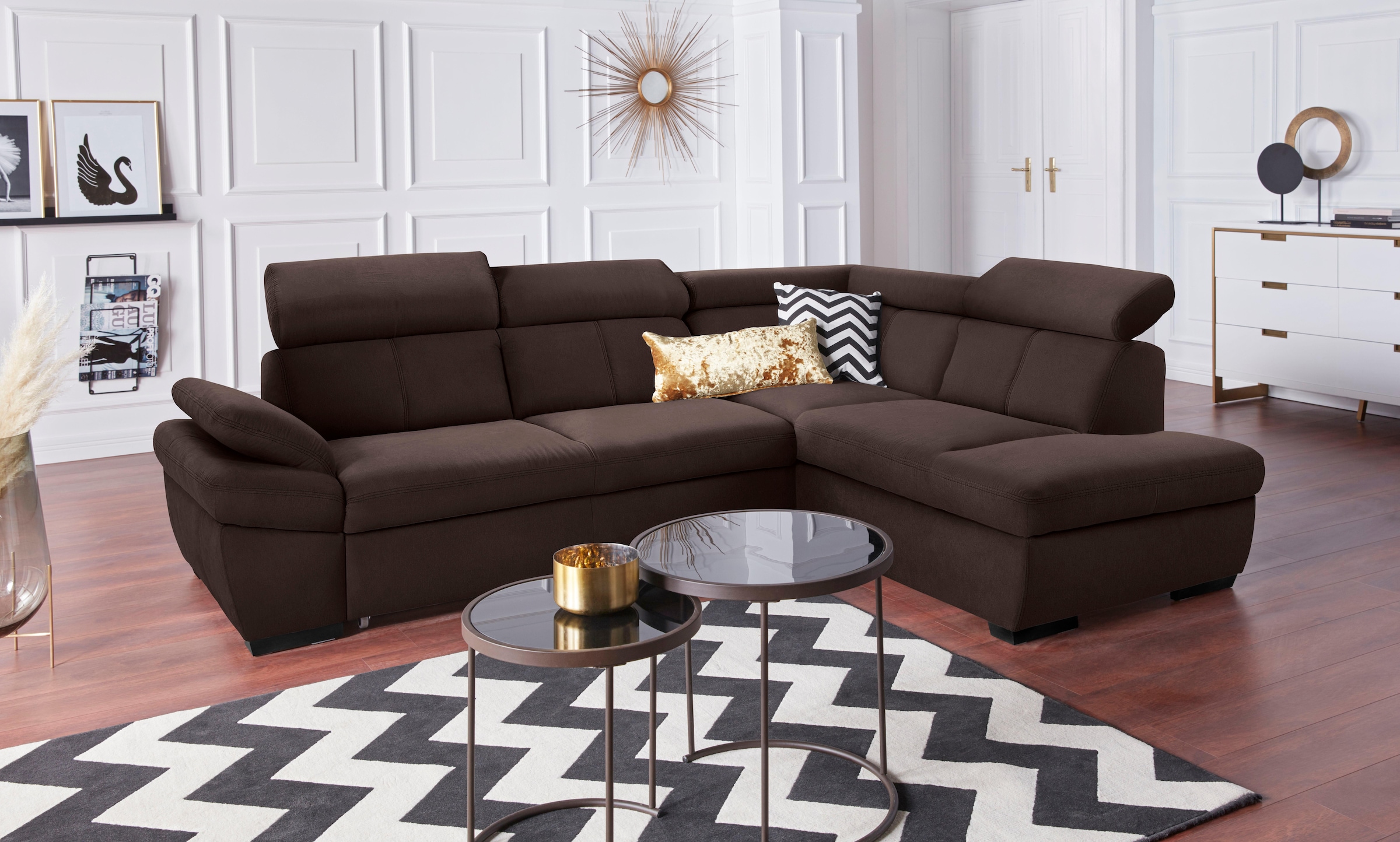 exxpo - sofa fashion Ecksofa »Salerno, klassisch modernes Funktionssofa, hoher Sitzkomfort, L-Form«, inkl. Kopf- und Armteilverstellung, wahlweise mit Bettfunktion
