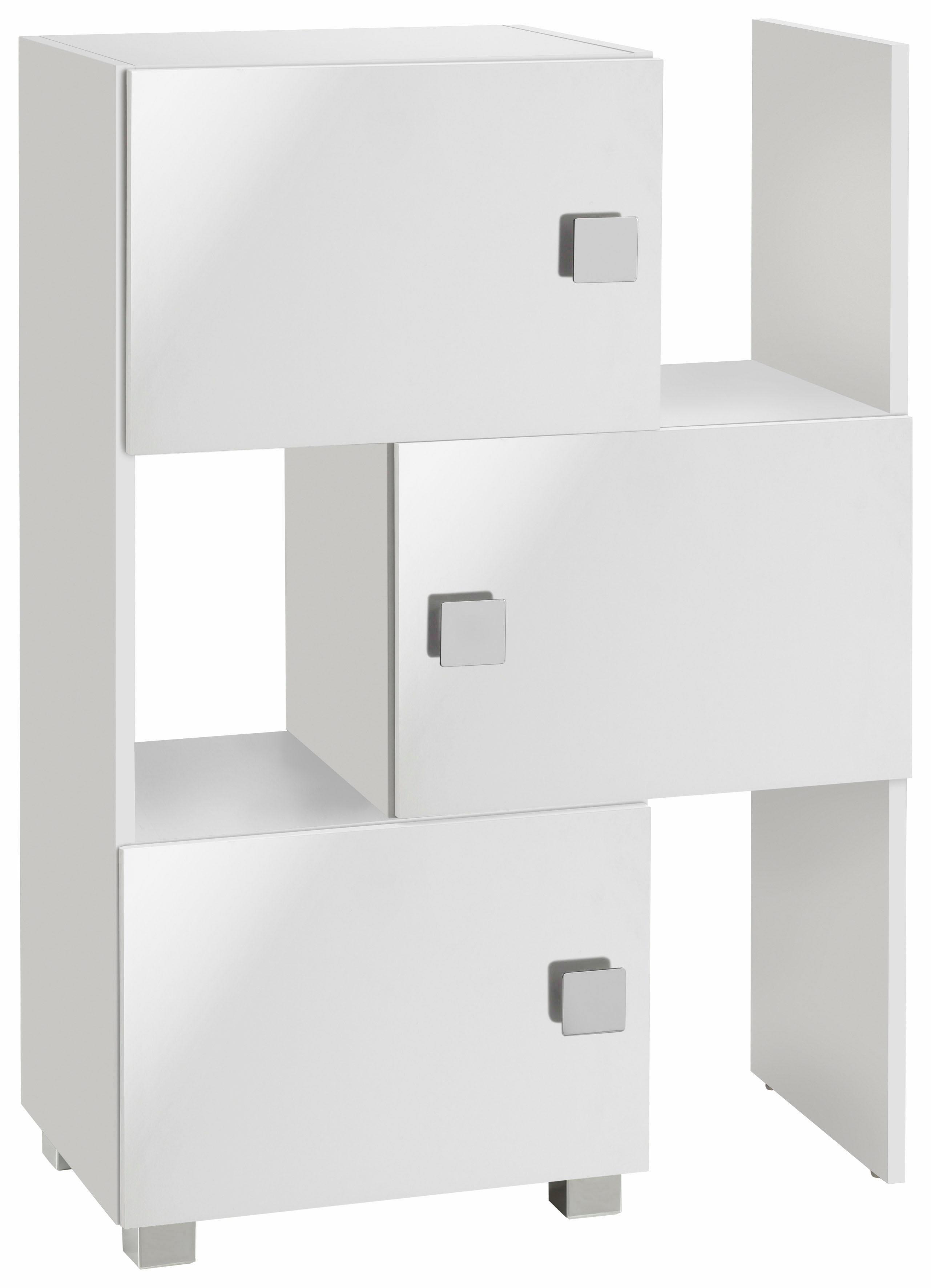 Schieberegal „Quadra“, stapelbar, Badregal, weiß Glanz/weiß Glanz B/H/T: 78 cm x 101 cm x 34,5 cm