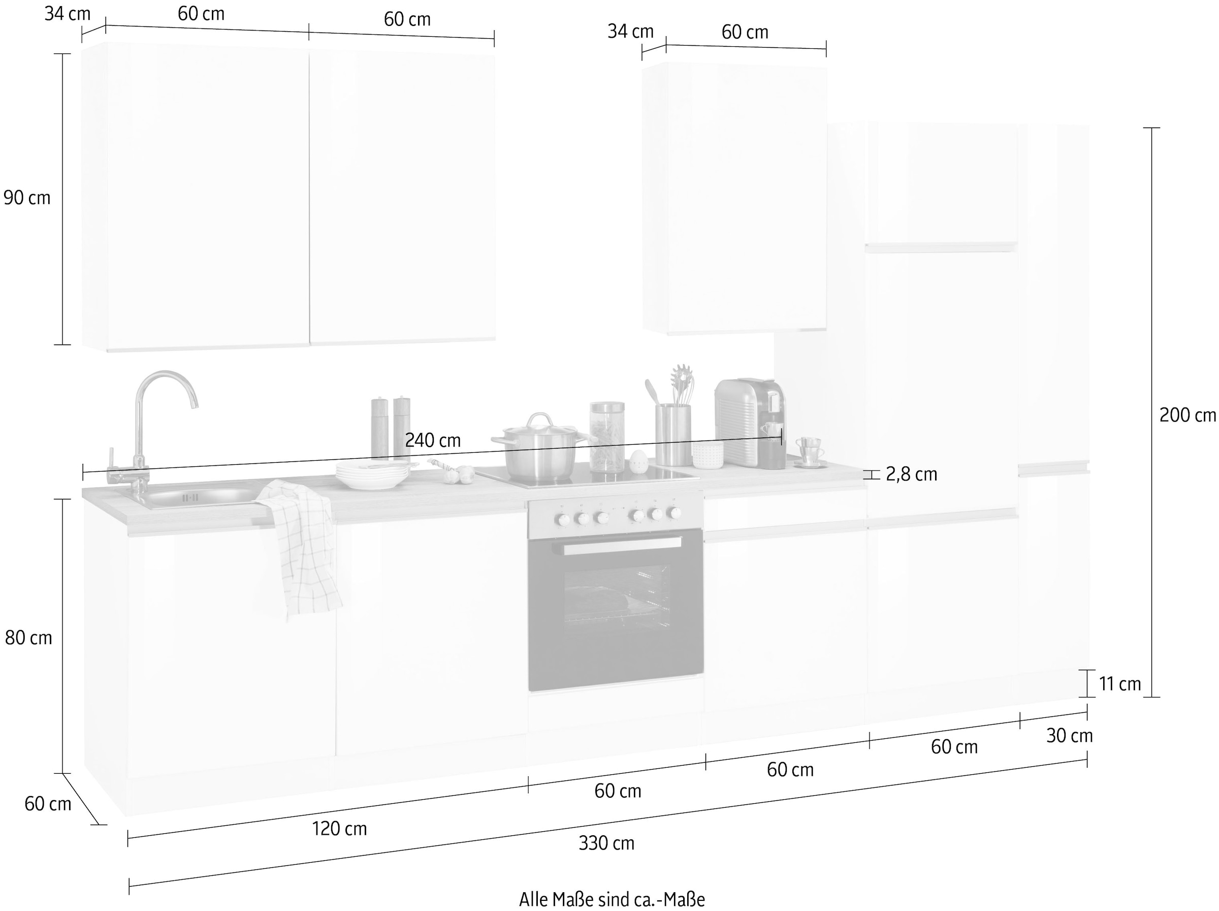 KOCHSTATION Küchenzeile »KS-Ohio«, ohne E-Geräte, Breite 330 cm