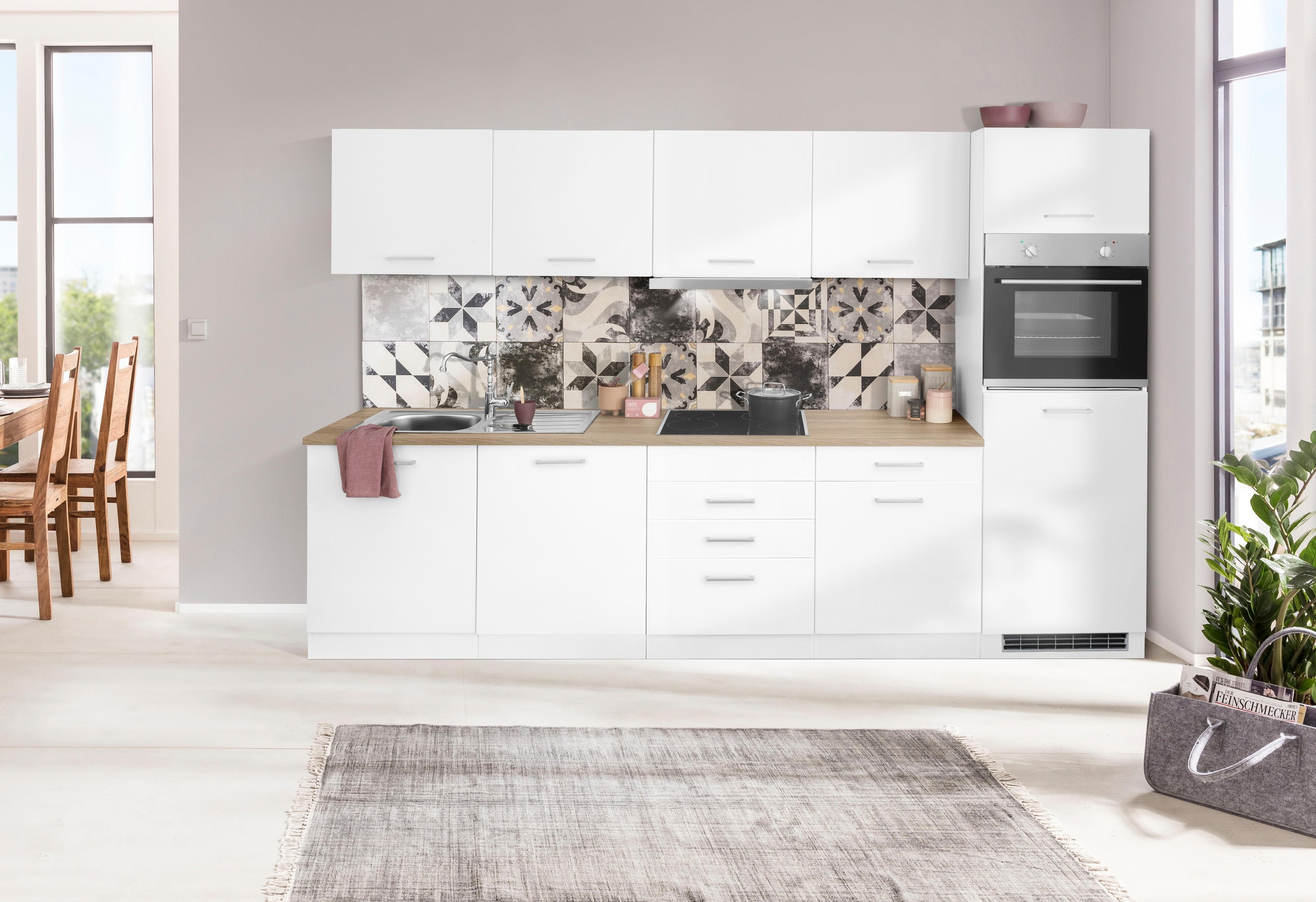 Küchenzeile »Visby«, mit E-Geräten, Breite 300 cm inkl. Kühlschrank und Geschirrspüler