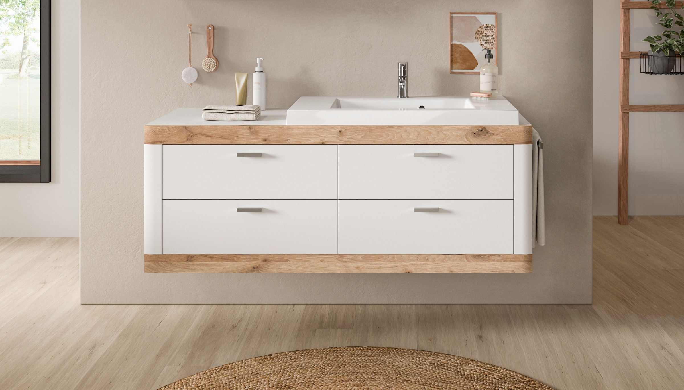 Home affaire Waschtisch »Landsby, Breite 133 cm, inkl. Mineralguss-Waschbec günstig online kaufen