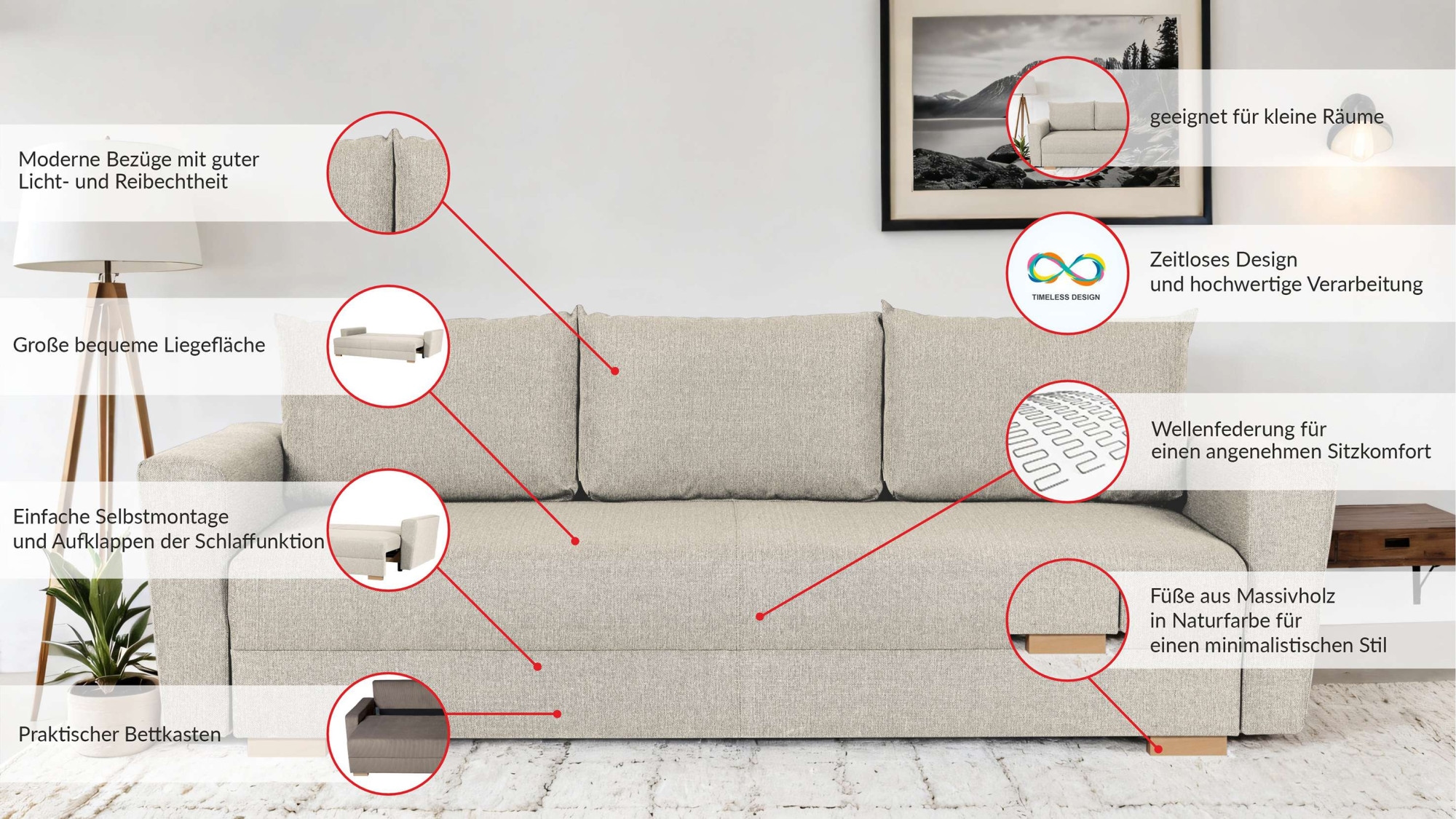 INOSIGN 3-Sitzer »MAGHERA Schlafsofa mit Bettkasten, in hochwertiger Verarbeitung«, mit Wellenunterfederung, Cord und Struktur-Bezug, B/H/T 230/92,5/79 cm