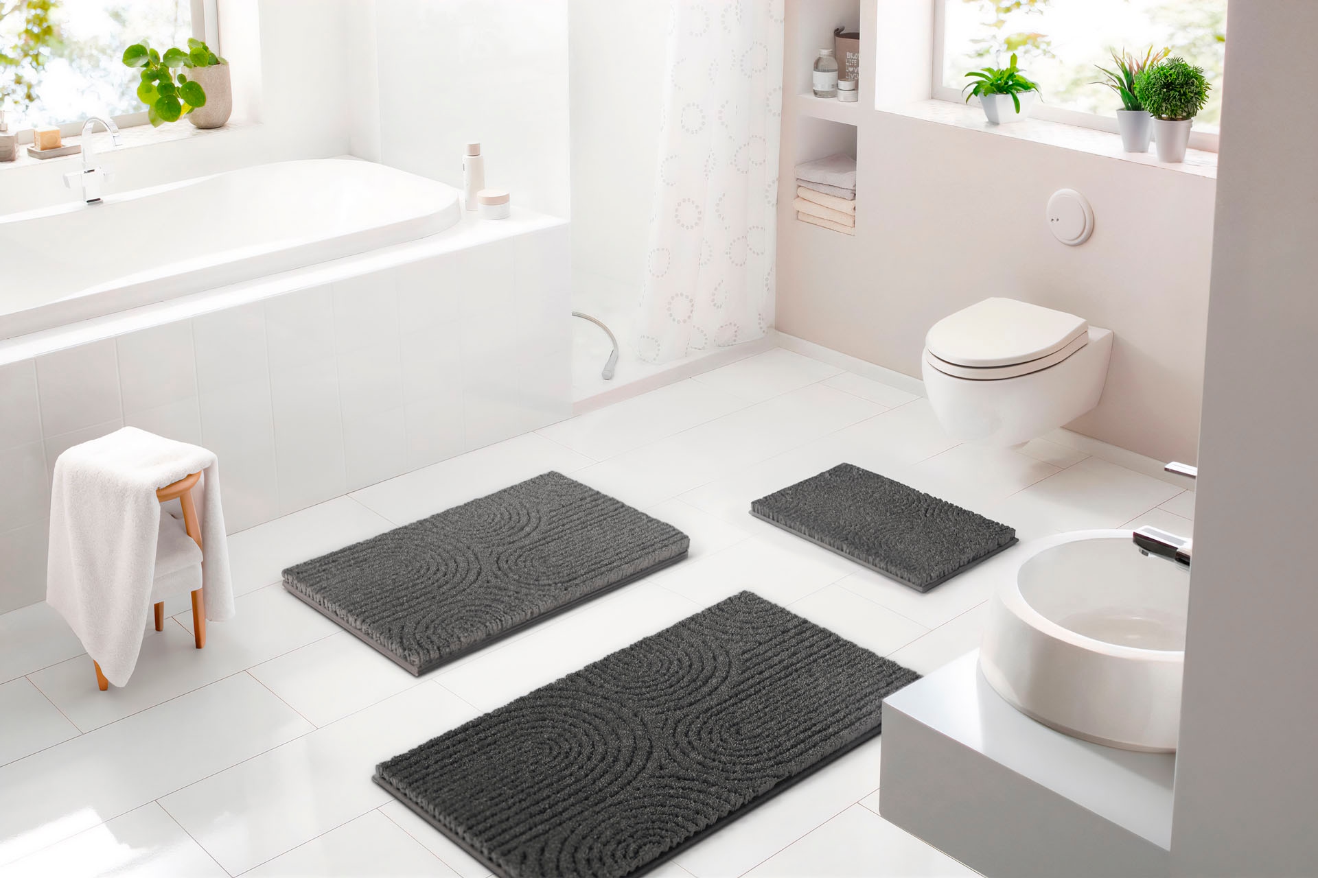 my home Badematte »Yves«, rutschhemmend beschichtet, strapazierfähig, Badteppich, modernes Skandi-Design, mit Hoch-Tief-Effekt