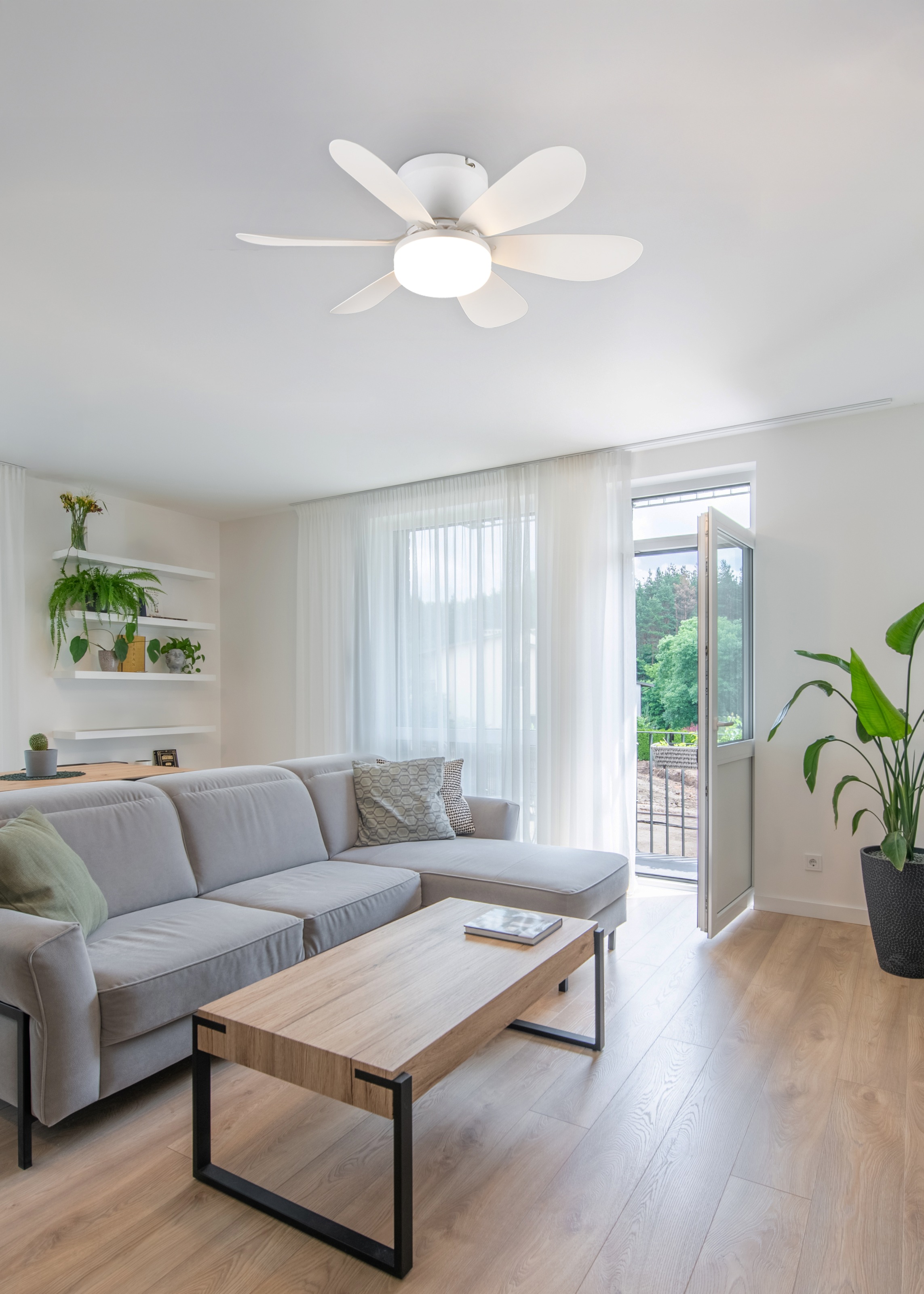REALITY Leuchten LED Deckenleuchte »LUND mit Ventilator, Deckenventilator mit Licht inkl Fernbedienung«, 1 flammig, Leuchtmittel LED-Board | LED fest integriert, 3 Geschwindigkeiten Timer Vor- & Rücklauf LED dimmbar CCT Nachtlicht