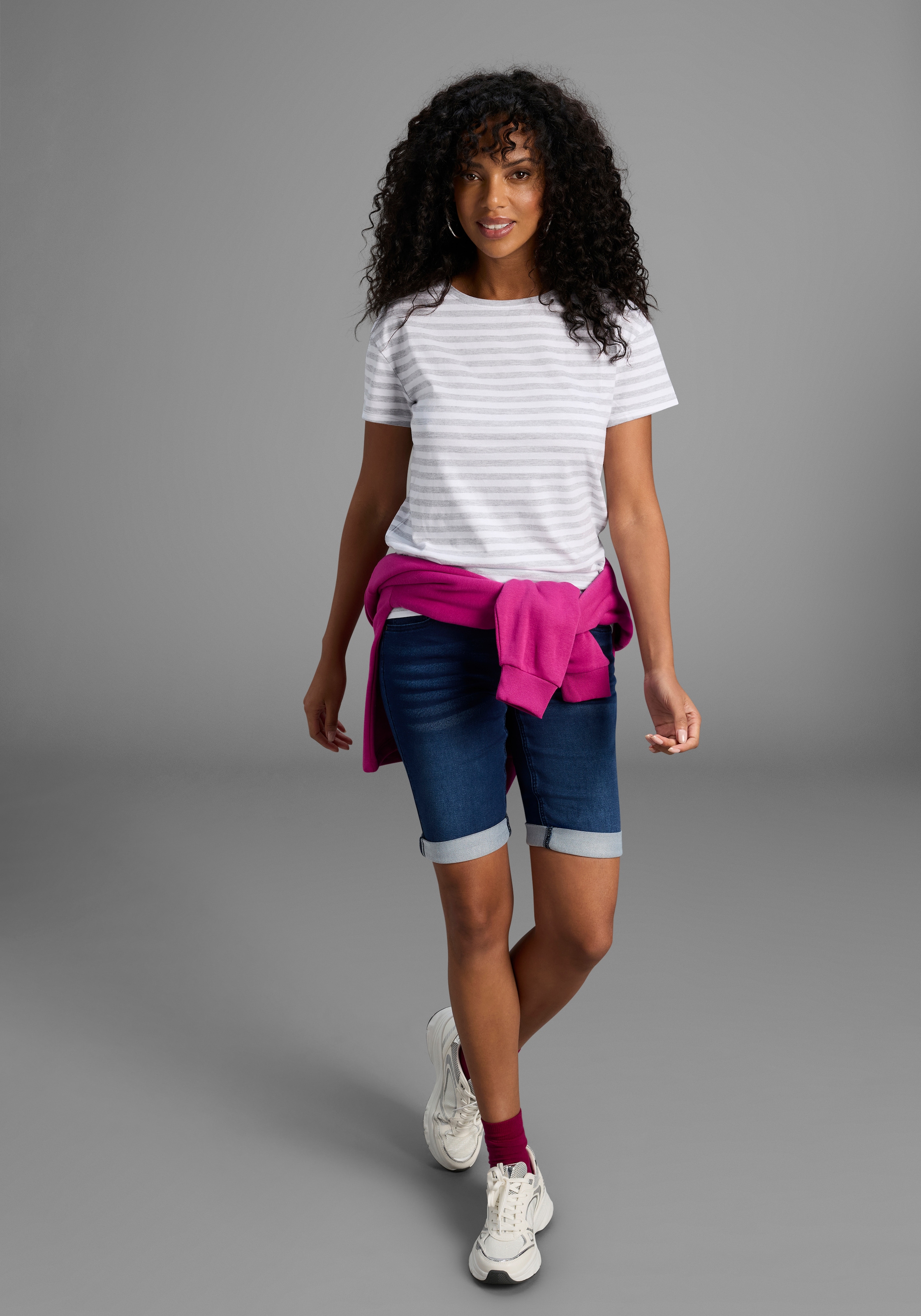 AJC T-Shirt Kurzarm,  taillierter Schnitt,  gestreift,  Rundhalsausschnitt