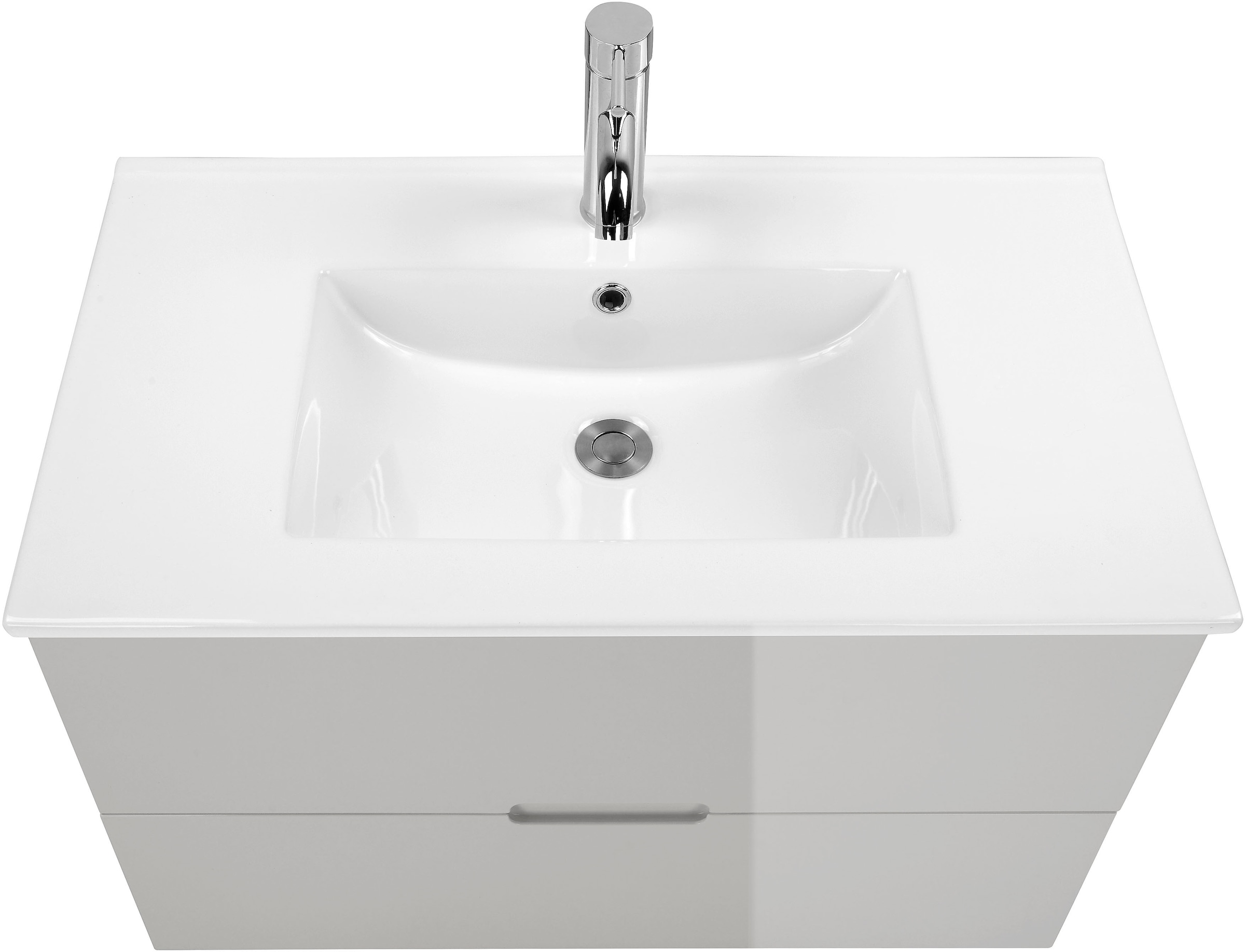 welltime Badmöbel-Set »Lund Badmöbel Set Badschrank Badezimmerset«, (Komplett-Set, 3 St.), Waschtisch, Spiegelschrank und Becken Breite 80cm