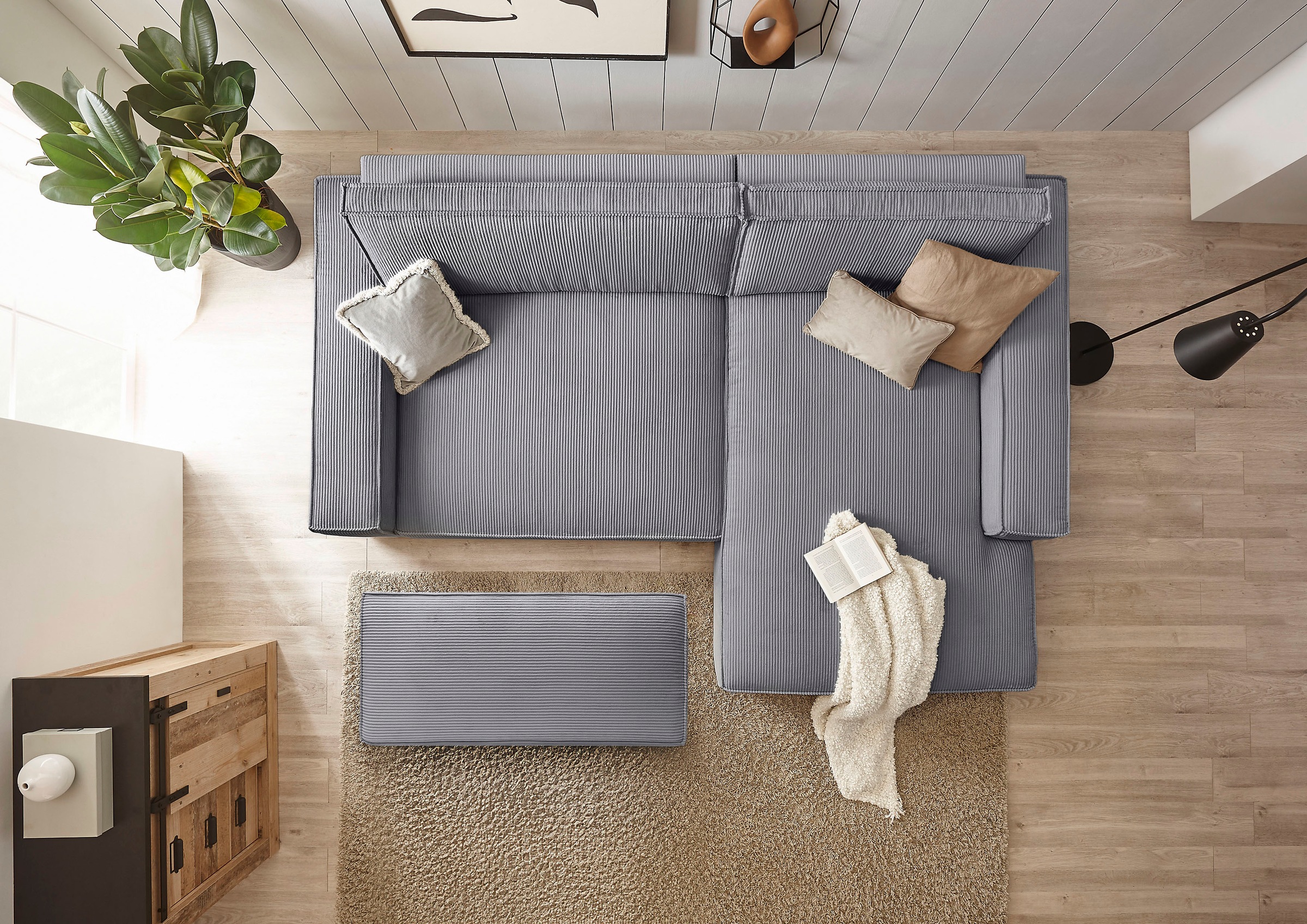 Home affaire Polsterecke »NEU: SHERWOOD XXL tief, L-Form mit Schlaffunktion, Big-Sofa mit Hocker«, (Set, 2 St.), stellbar zum Schlafsofa (Krokodilverbinder), Cord, Leinenoptik
