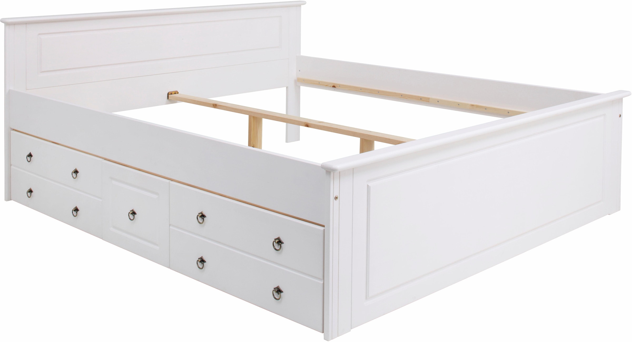 Home affaire Massivholzbett »Hugo, hohe Belastbarkeit! FSC® zertifiziertes Massivholz, Landhausstil«, (Breite/Belastbarkeit 180cm/200KG, 140cm/180KG), Stauraumbett aus massiver Kiefer