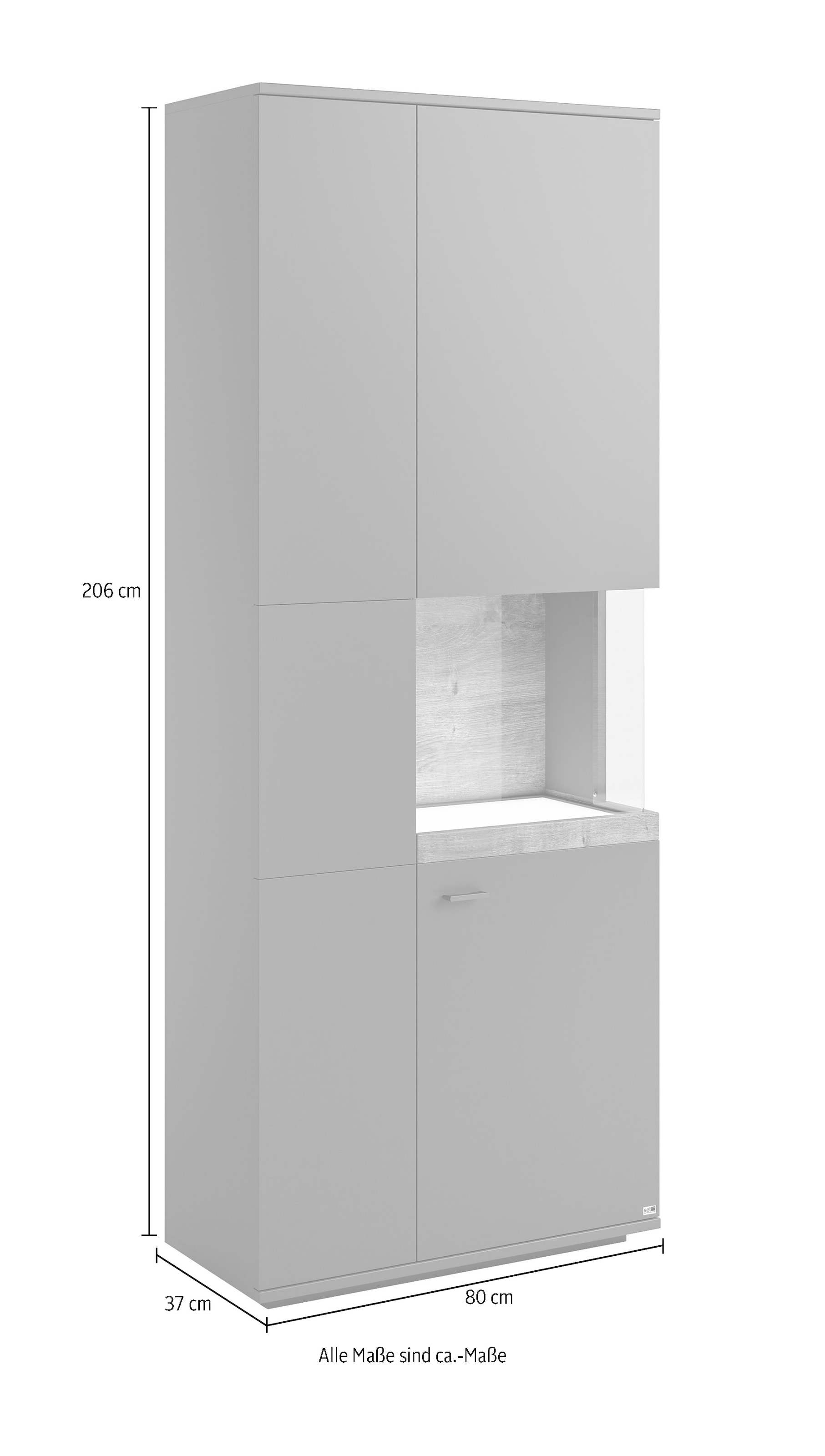 set one by Musterring Glasvitrine, Farben weiß oder grau mit Eicheabsetzung, mit LED-Beleuchtung